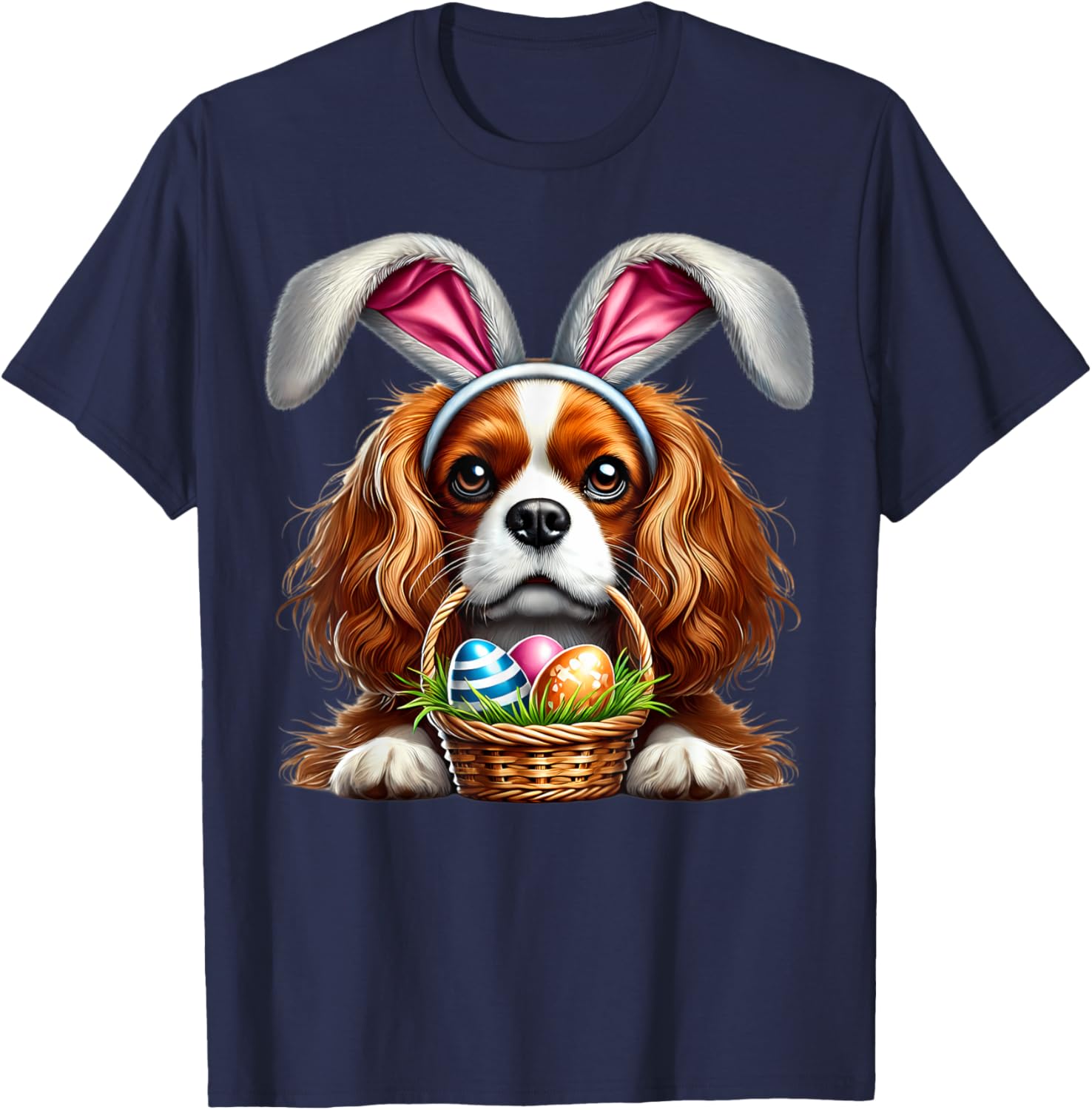 Cute Bunny Ear Cavalier King Charles Spaniel Easter Eggs T-Shirt - 22