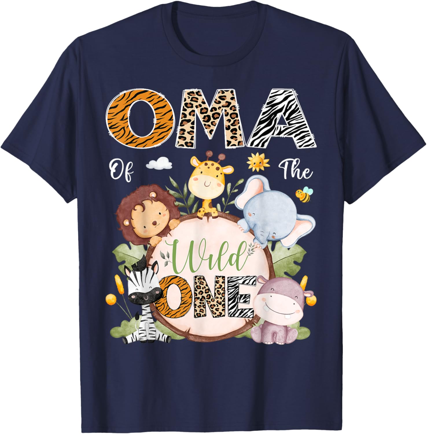 Oma Of The Wild One First Birthday Safari Jungle Animals T-Shirt - 6