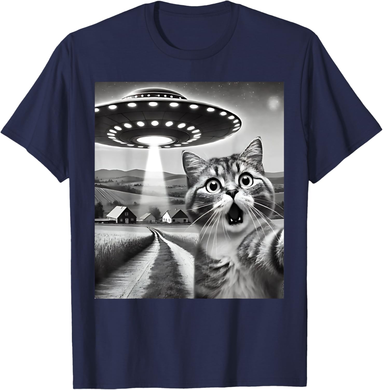 Funny Cat Selfie with Alien UFO T-Shirt for Men, Women, and Kids - 1