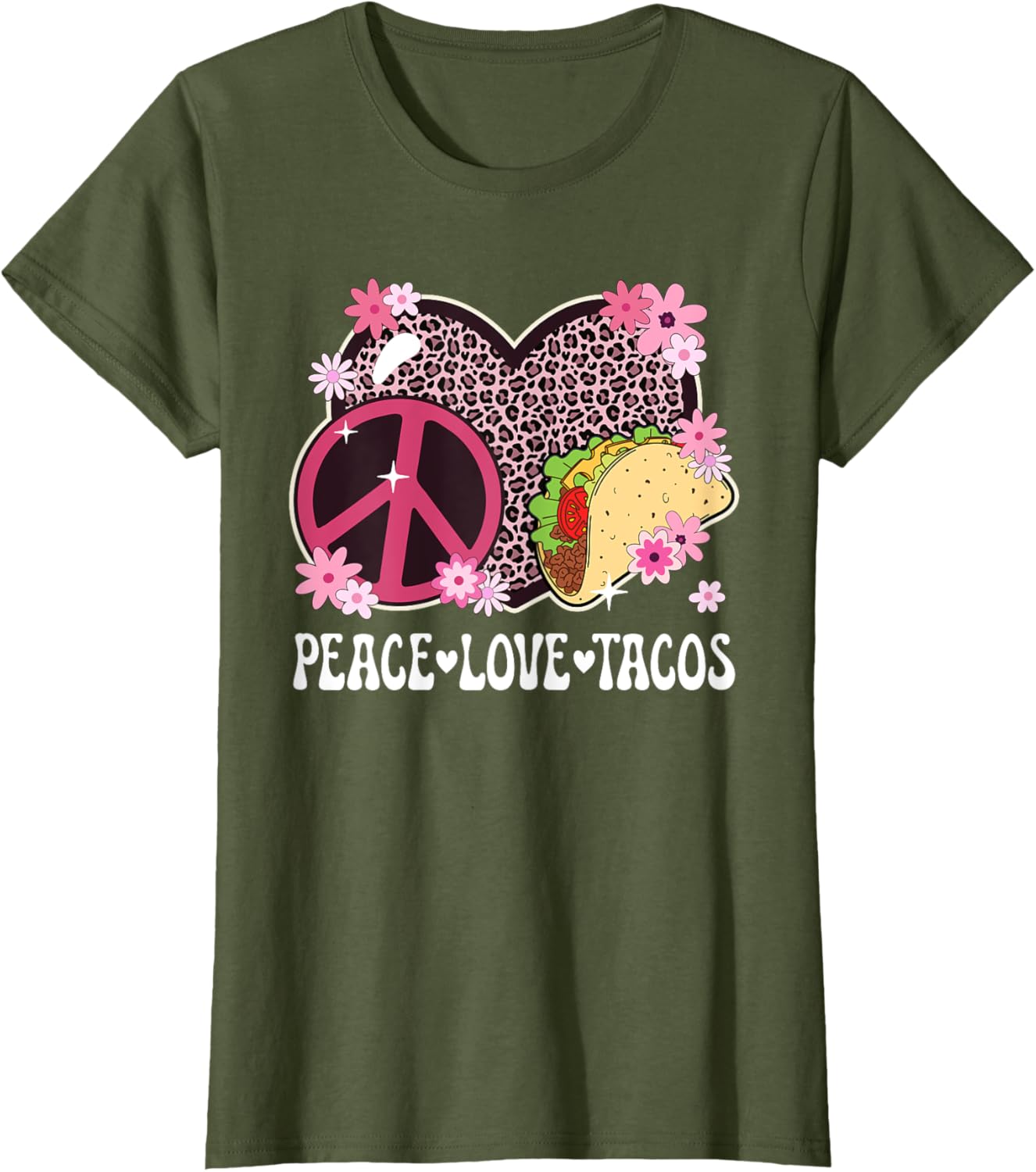 Peace Love Tacos Leopard Print Taco Tuesday T-Shirt for Women - 6