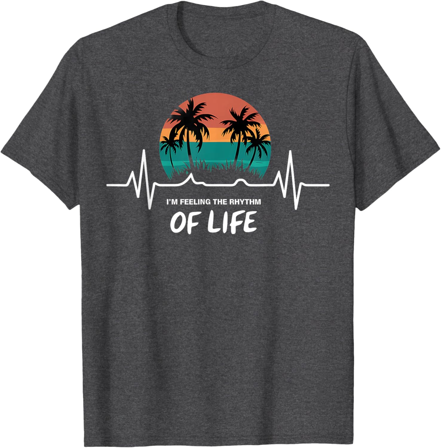 Palm Tree Sunset Heartbeat T-Shirt - Embrace the Rhythm of Life - 3