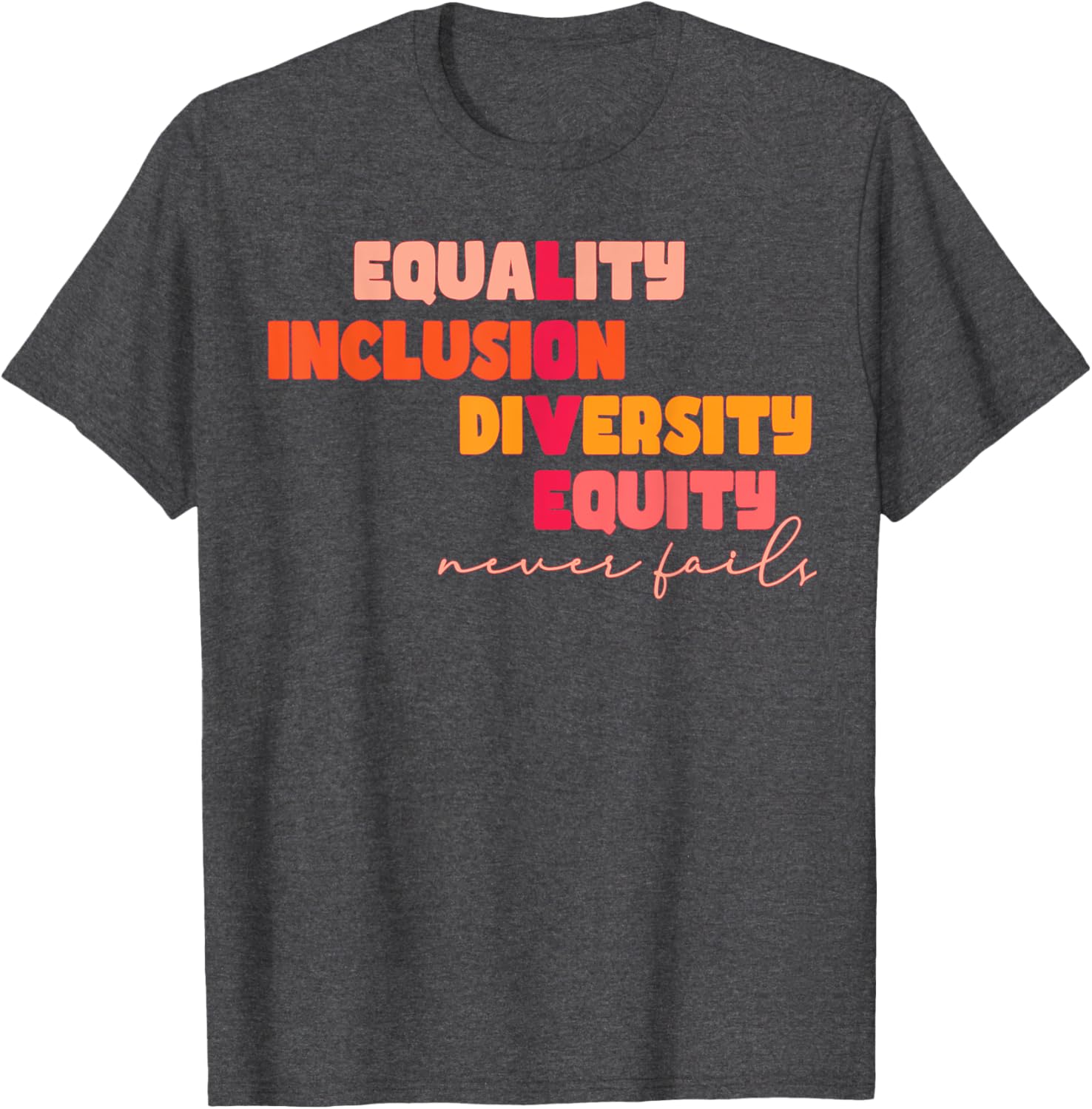Equality Inclusion Diversity Equity Love Never Fails Teacher T-Shirt - 5