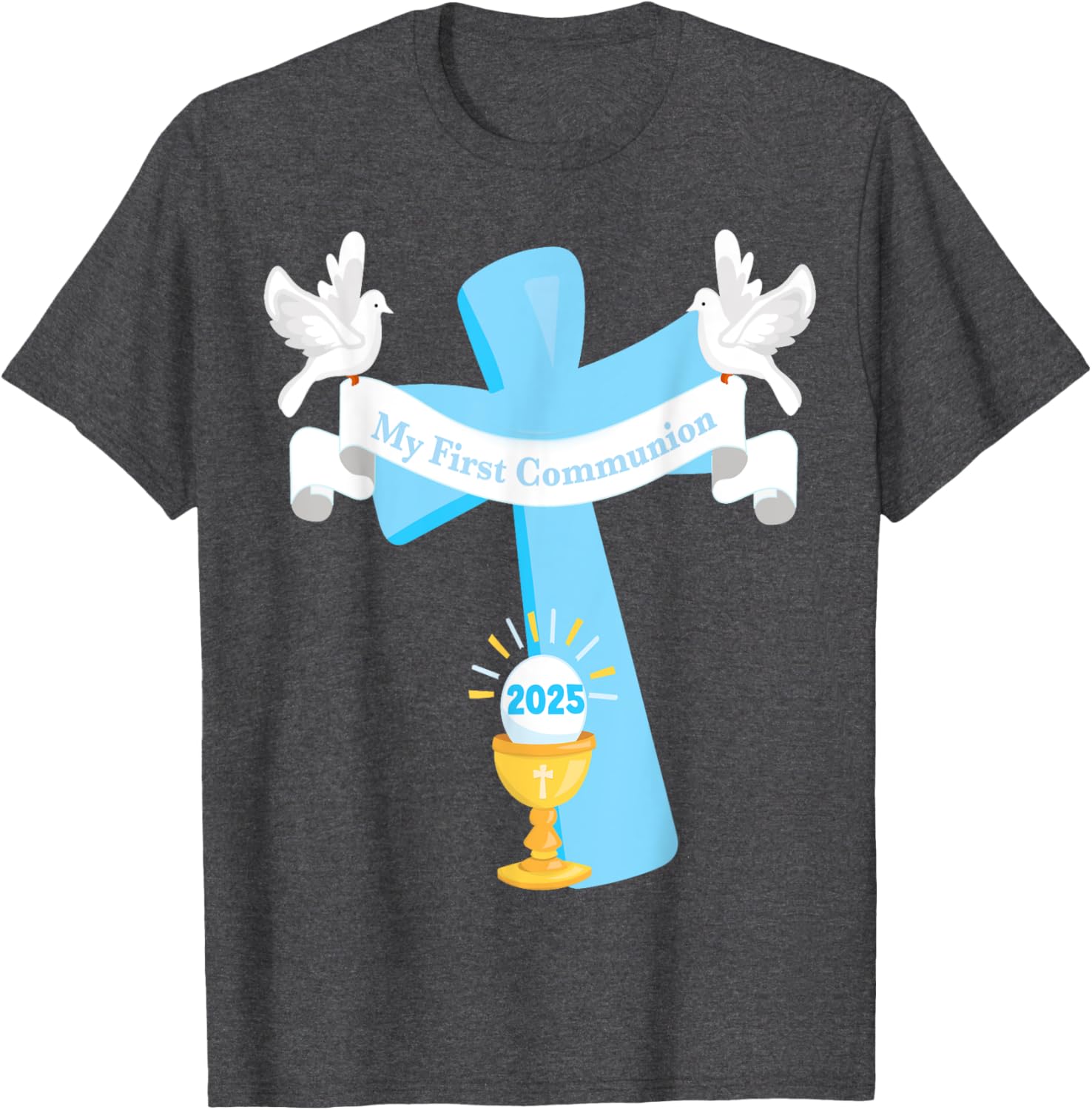 Boy's First Communion 2025 T-Shirt with Cross and Chalice Design - 17