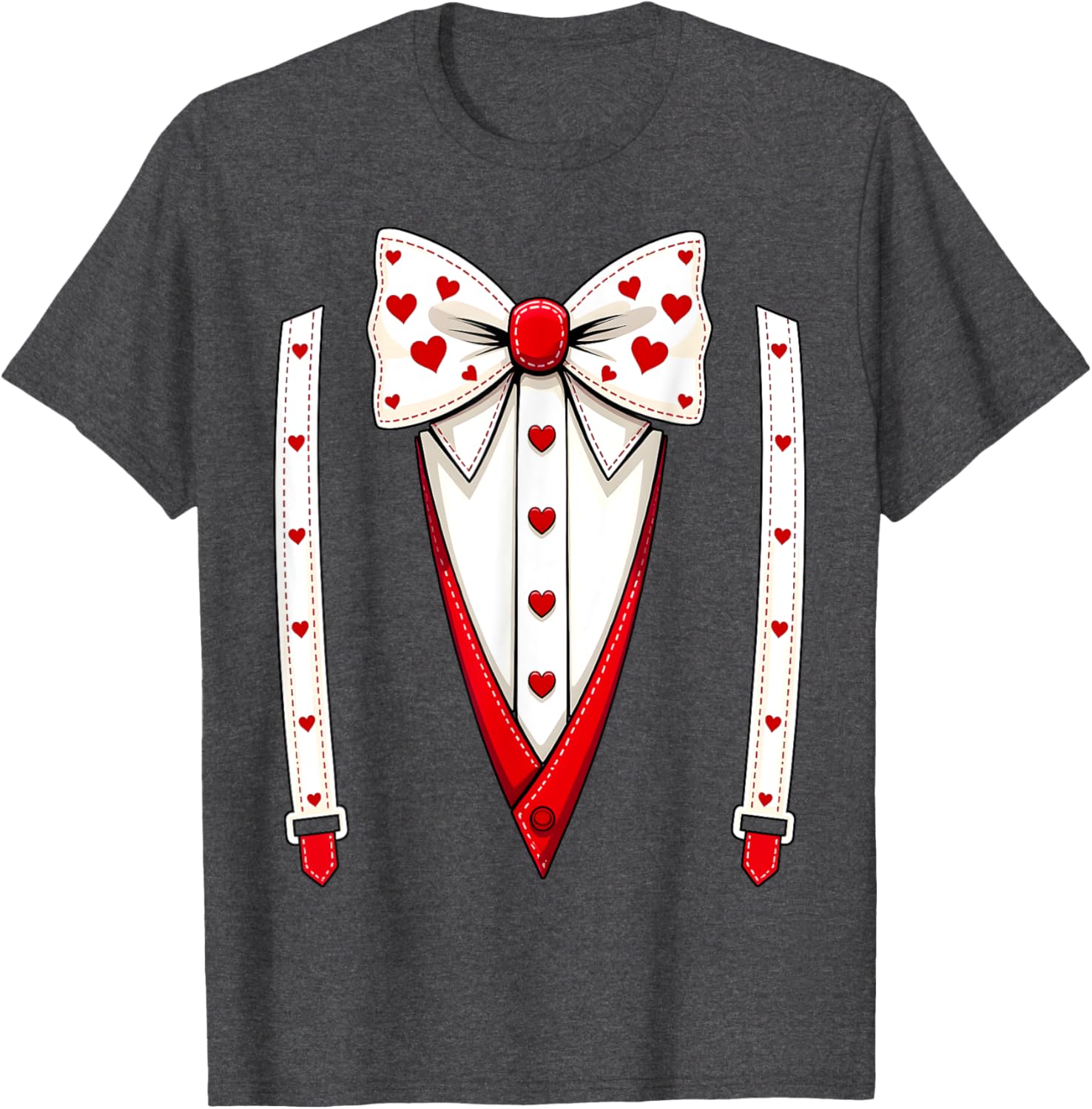 Hearts Bow Tie Suspenders Valentine Costume Kids T-Shirt for Boys - 1