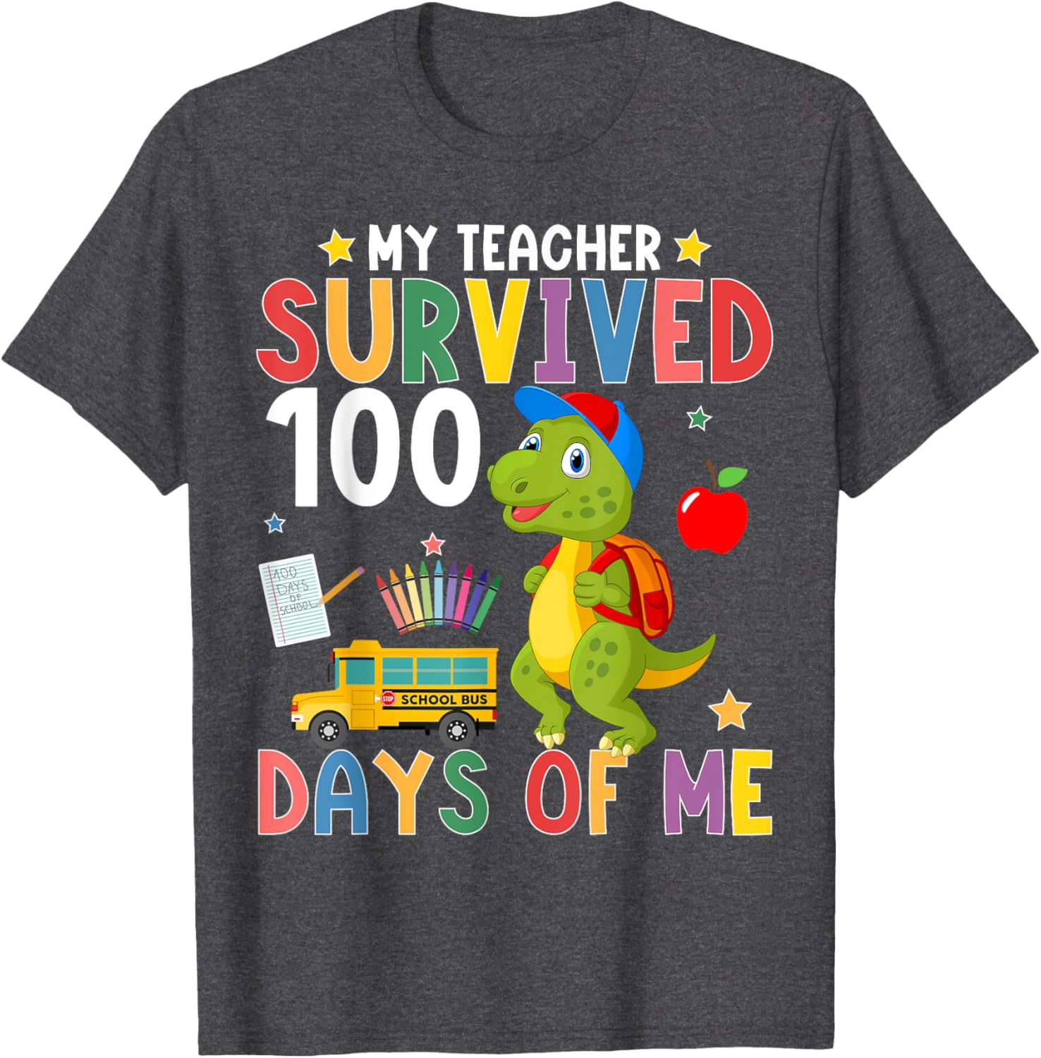 My Teacher Survived 100 Days Dino T-Shirt for 100th Day of School - 9