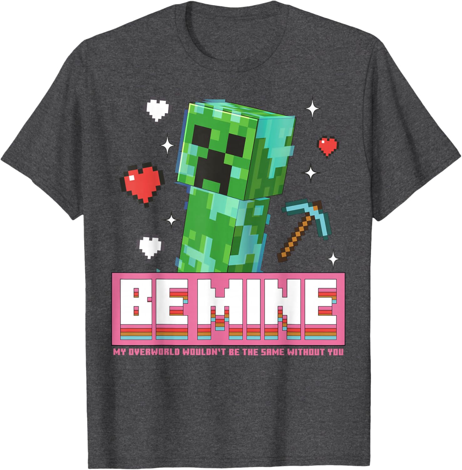 Minecraft Be Mine Valentine's Day Creeper Art T-Shirt for Gamers - 6