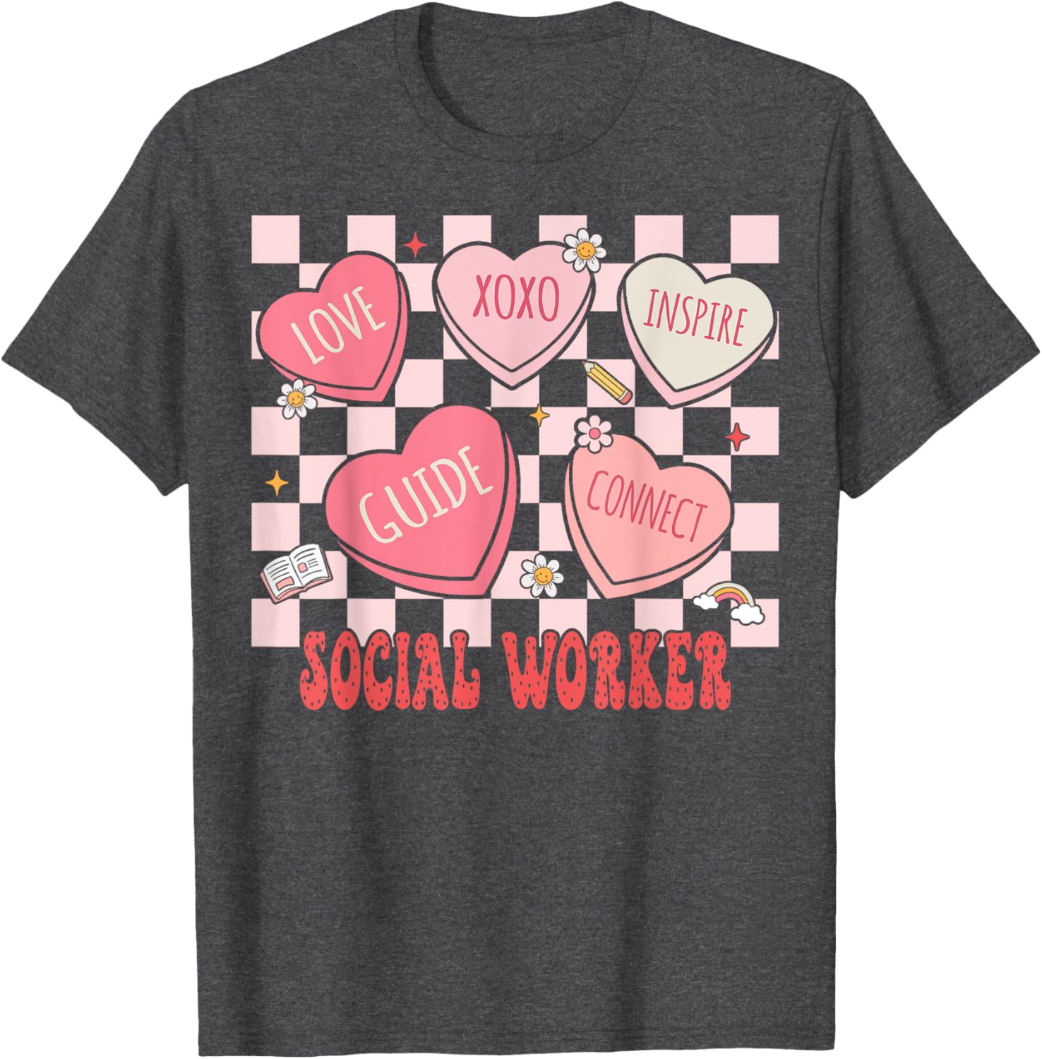 Retro Valentine Social Worker Hearts T-Shirt for Women - Cute Gift - 1