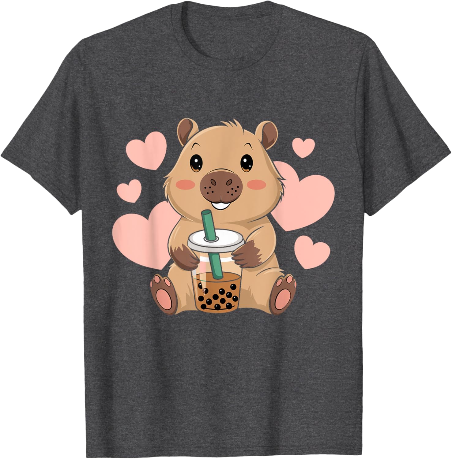 Cute Capybara Boba Tea T-Shirt for Women and Girls - Adorable Bubble Rodent Design - 8