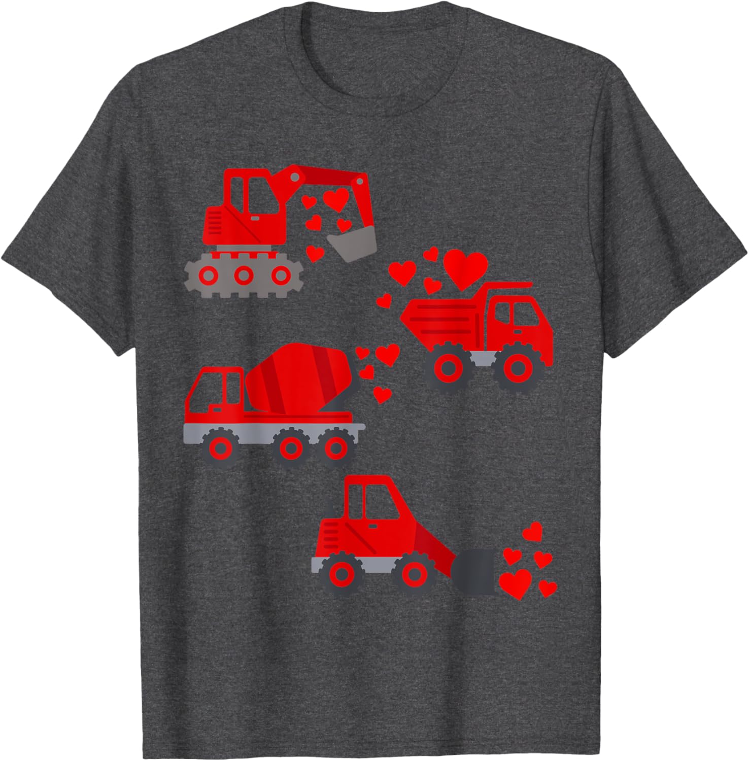 Funny Valentine's Day Construction Trucks Hearts T-Shirt for Boys - 16