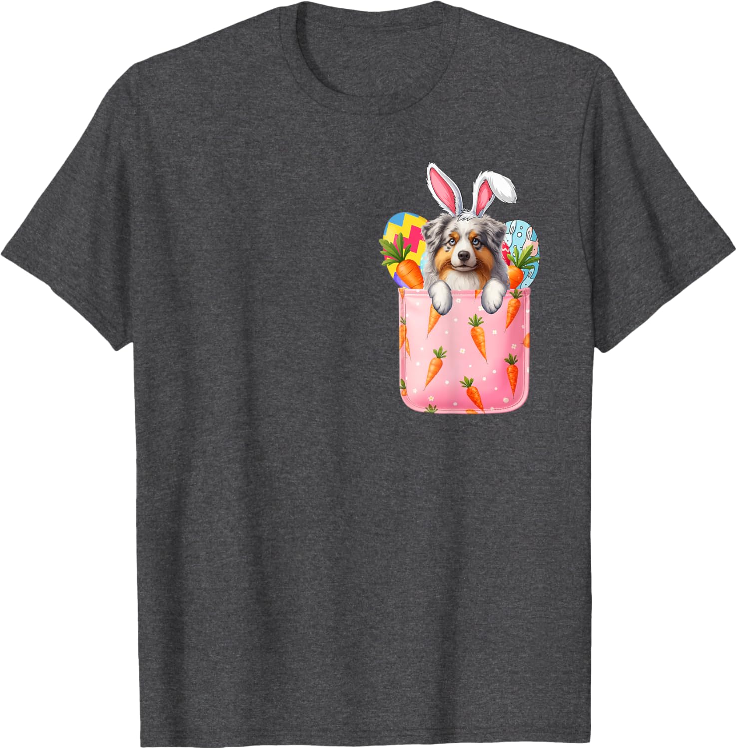 Easter Bunny Australian Shepherd Carrots Pocket T-Shirt for Pet Lovers - 17