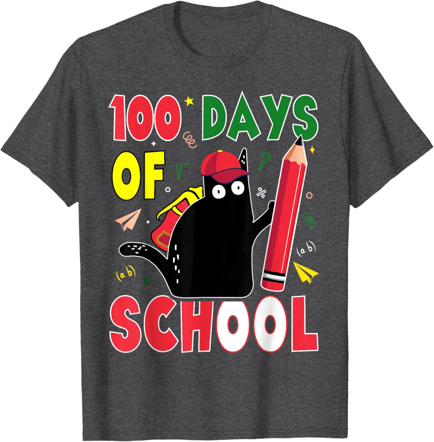 Funny Cat 100 Days of School T-Shirt for Kids and Adults - 1