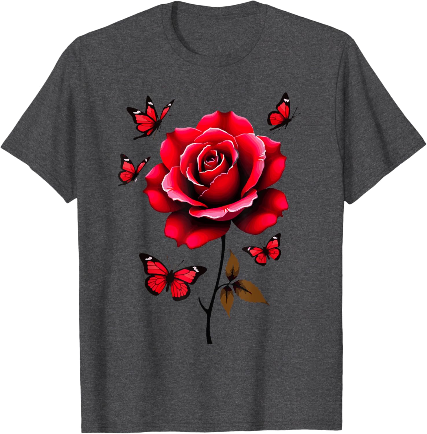 Red Rose and Butterflies Floral Spring T-Shirt for Aesthetic Lovers - 5