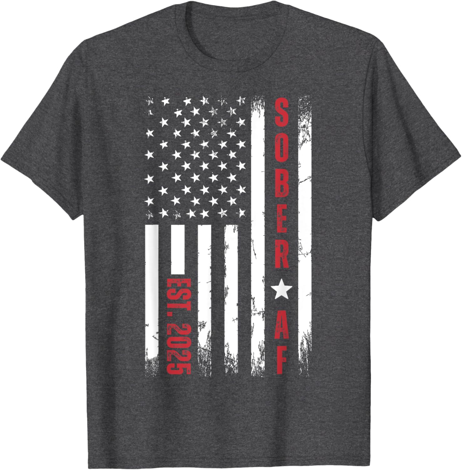 Sober AF US Flag T-Shirt for Supporters of Sobriety and Recovery - 14
