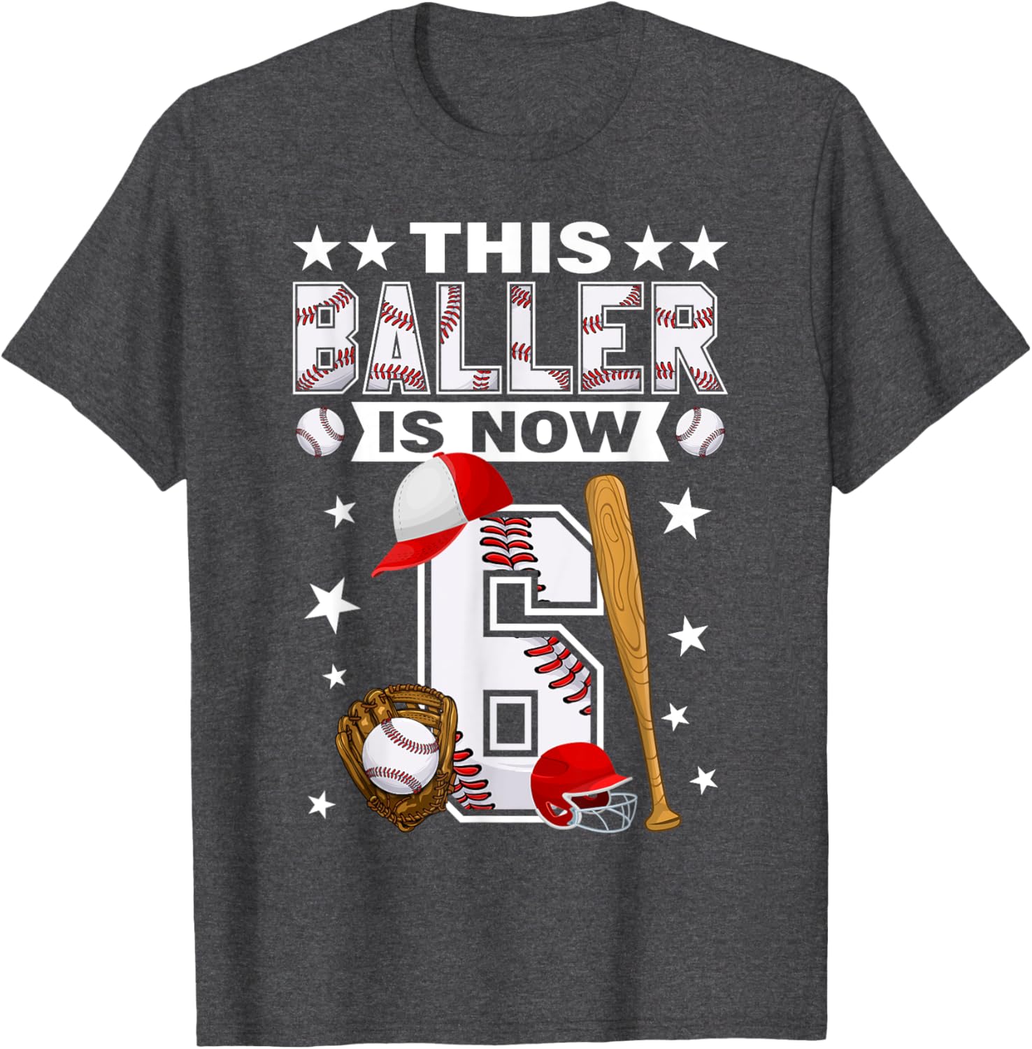 Cute 6 Year Old Baseball Lovers Boys T-Shirt for Kids Fun Style - 3