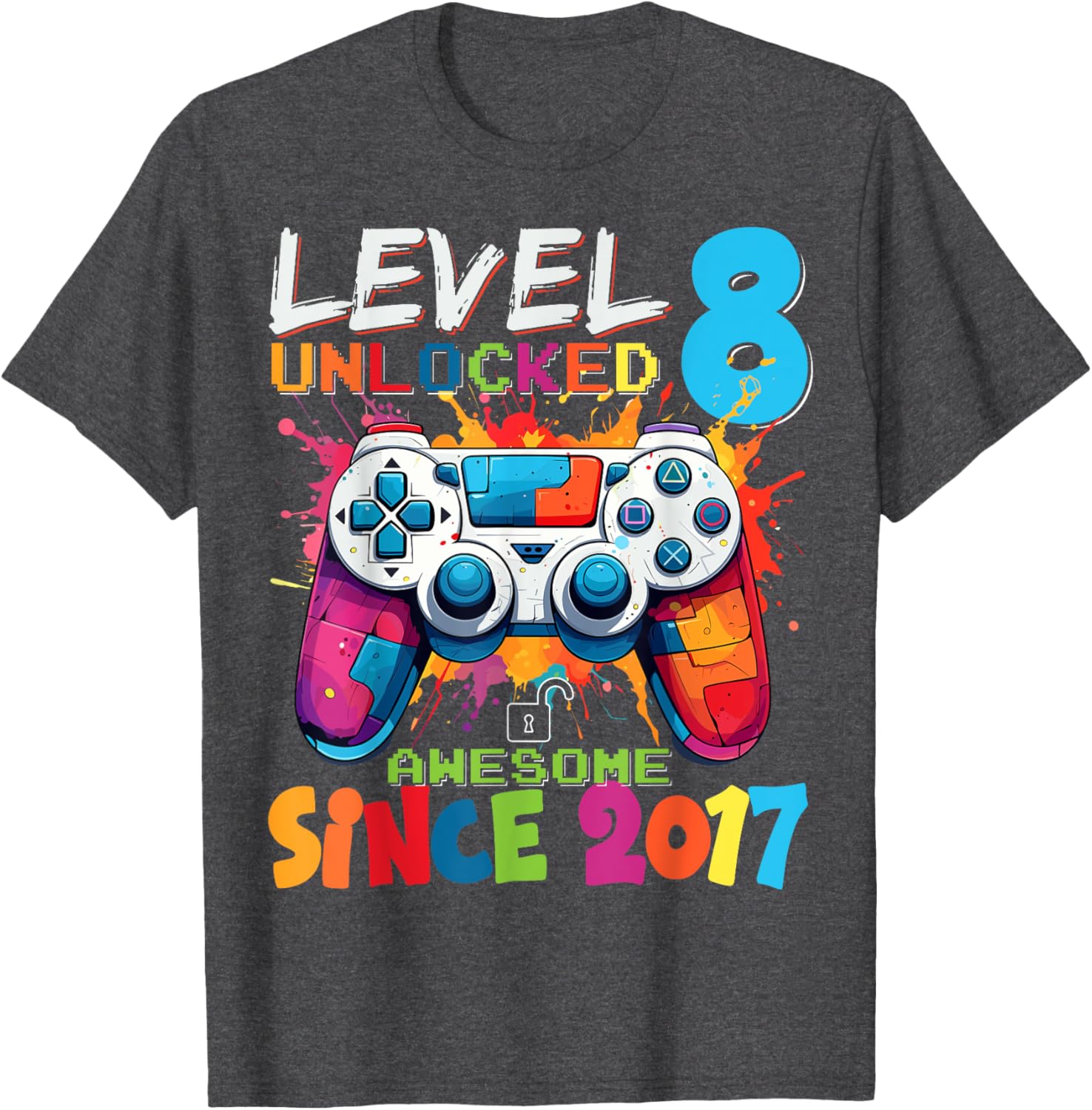Level 8 Unlocked Video Games Birthday T-Shirt for Gamers 2017 Edition - 1