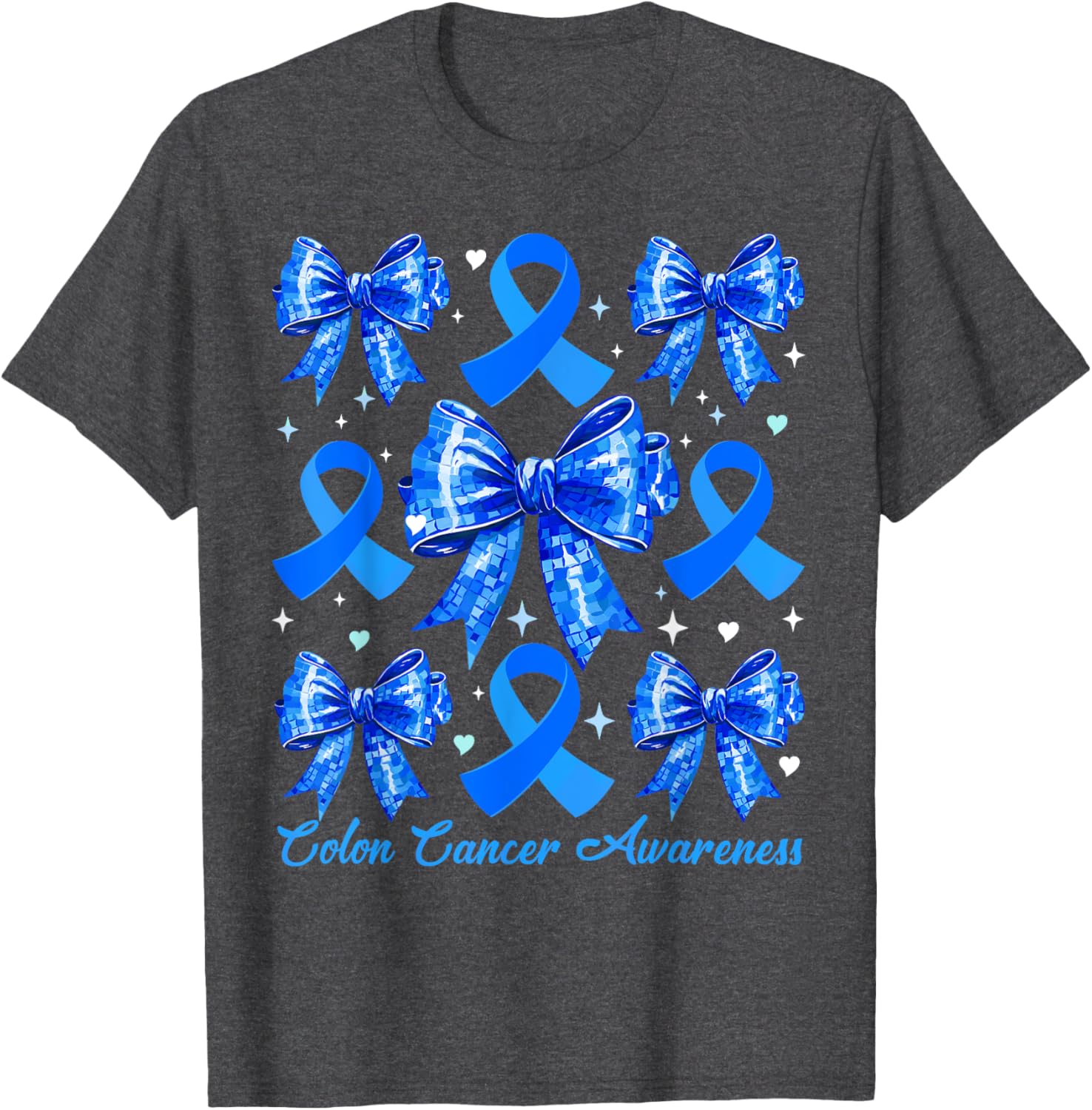 Retro Coquette Blue Ribbon T-Shirt for Women's Colon Cancer Awareness - 3