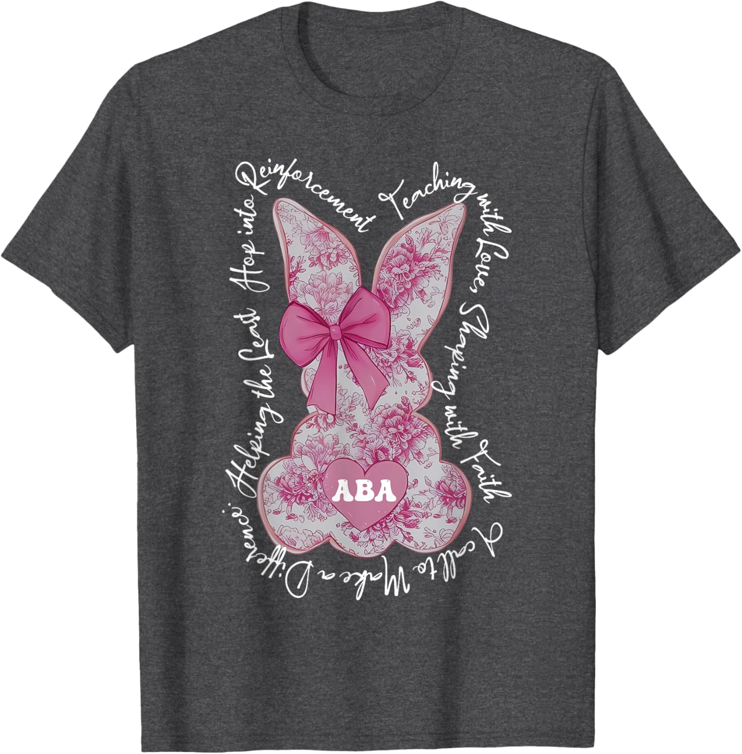 Coquette Pink Floral Bunny Easter T-Shirt for ABA Therapists and RBTs - 12