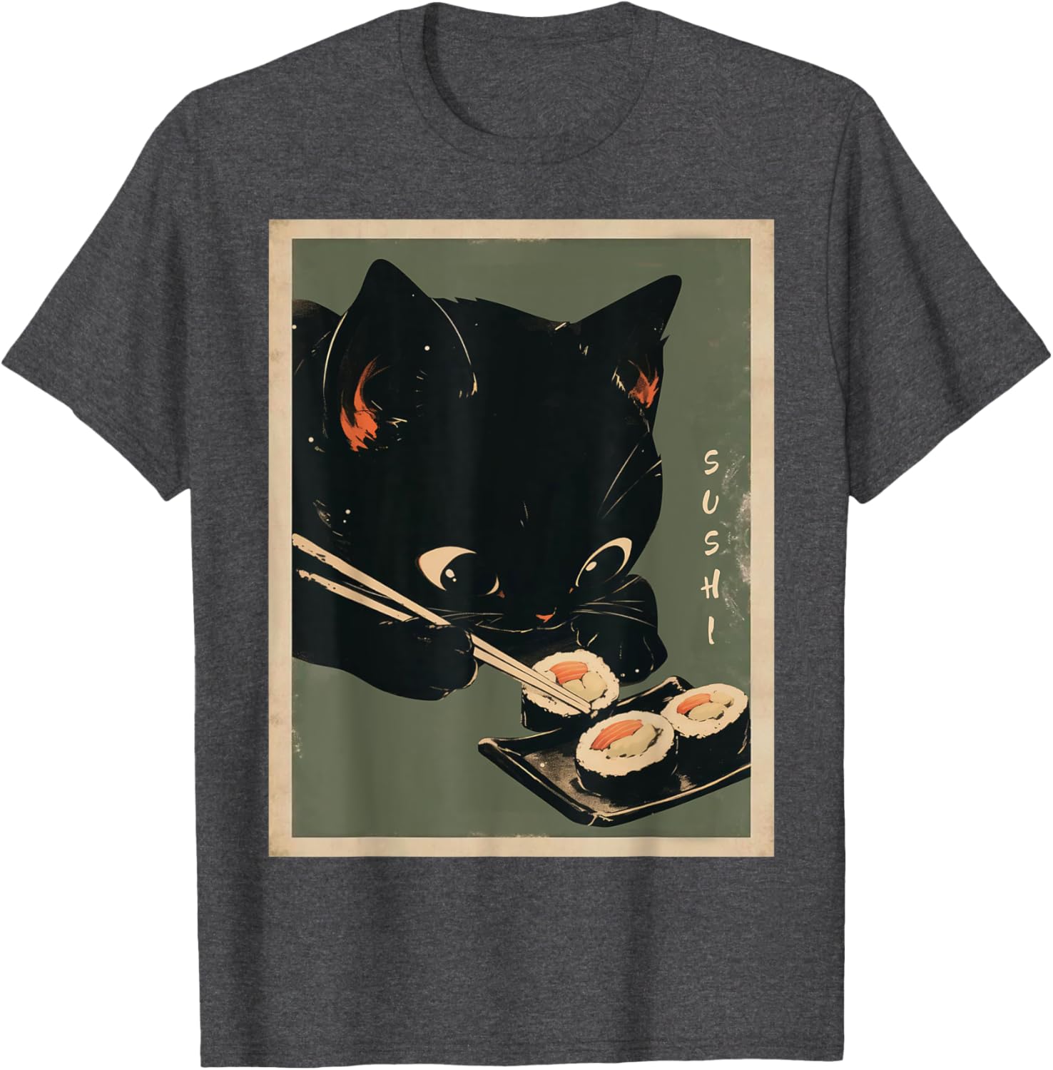 Kawaii Cat Eating Sushi Anime T-Shirt for Cute Cat Lovers - 3