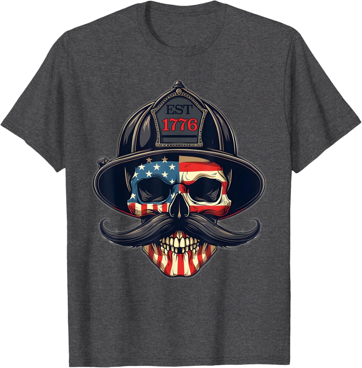 Firefighter Skull Mustache USA Flag T-Shirt for Firemen and Firefighters - 8