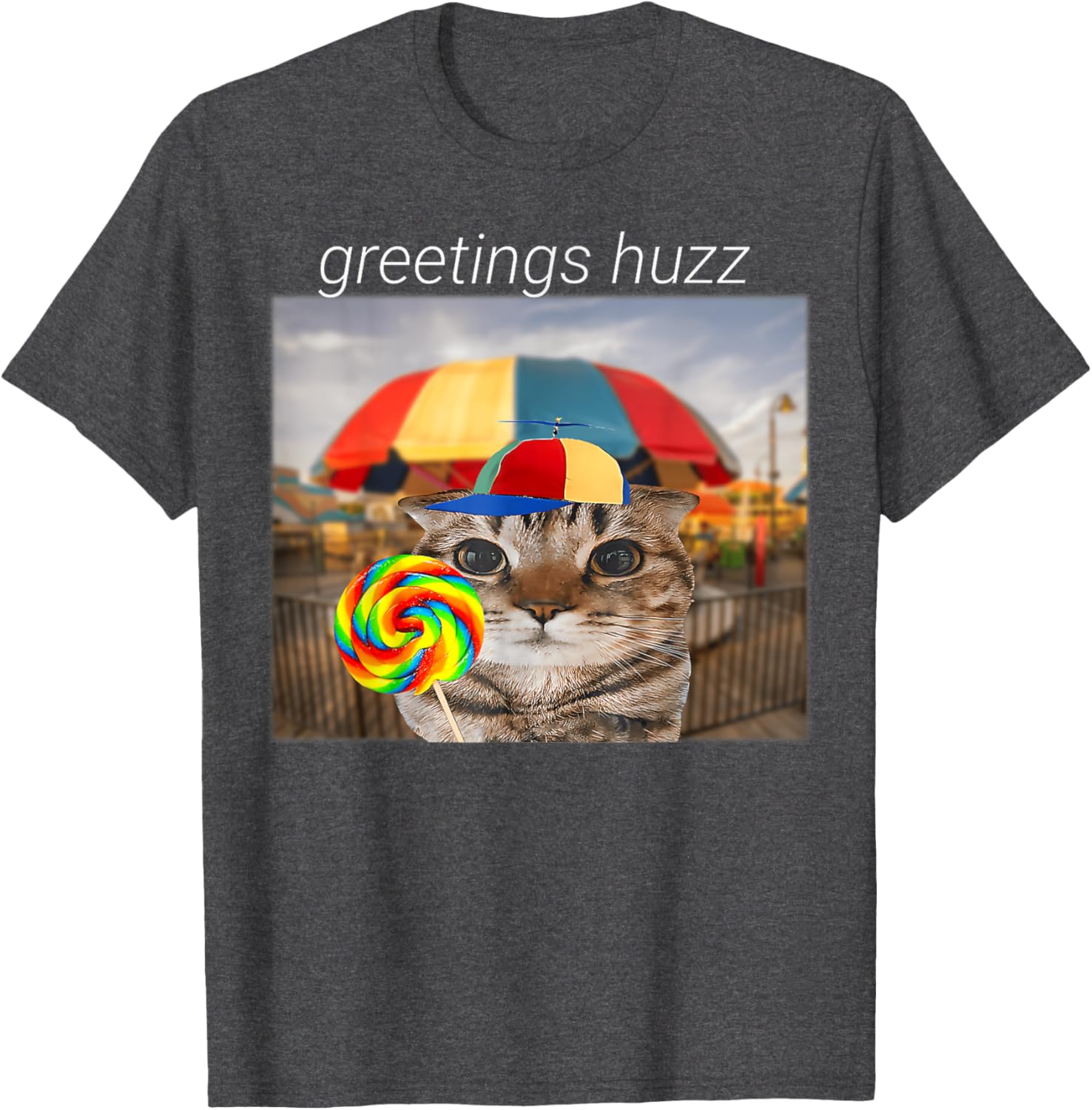 Funny Cat Huzz Meme T-Shirt for Men and Women - Cute Lollipop Design - 2