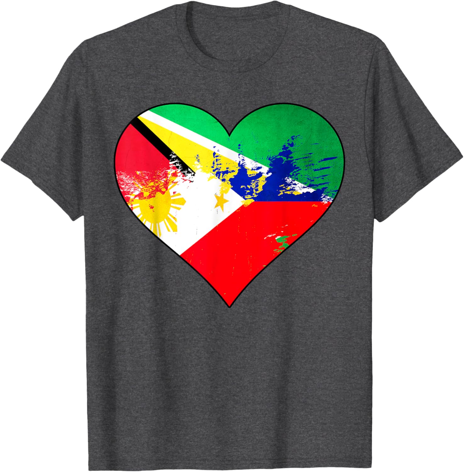 Guyanese and Filipino Heart Heritage Flag T-Shirt for Pride and Comfort - 10