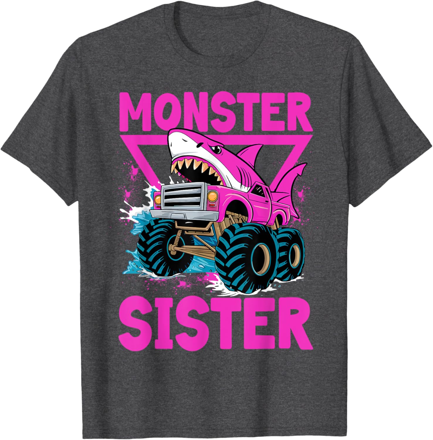 Pink Shark Monster Truck T-Shirt for Girls - Fun Sister Jam Shirt - 17