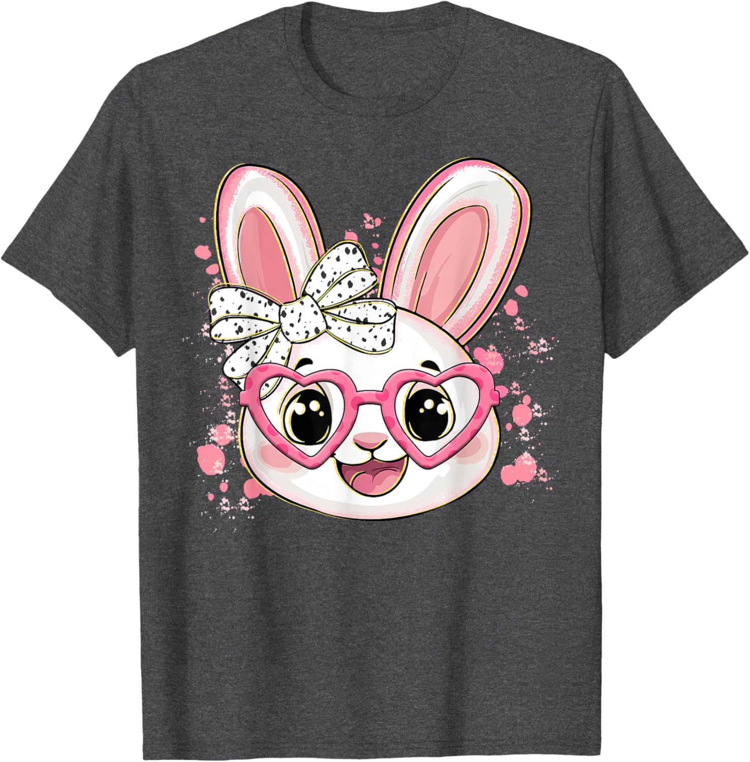 Happy Easter Bow Bunny Glasses T-Shirt for Women and Girls - 17