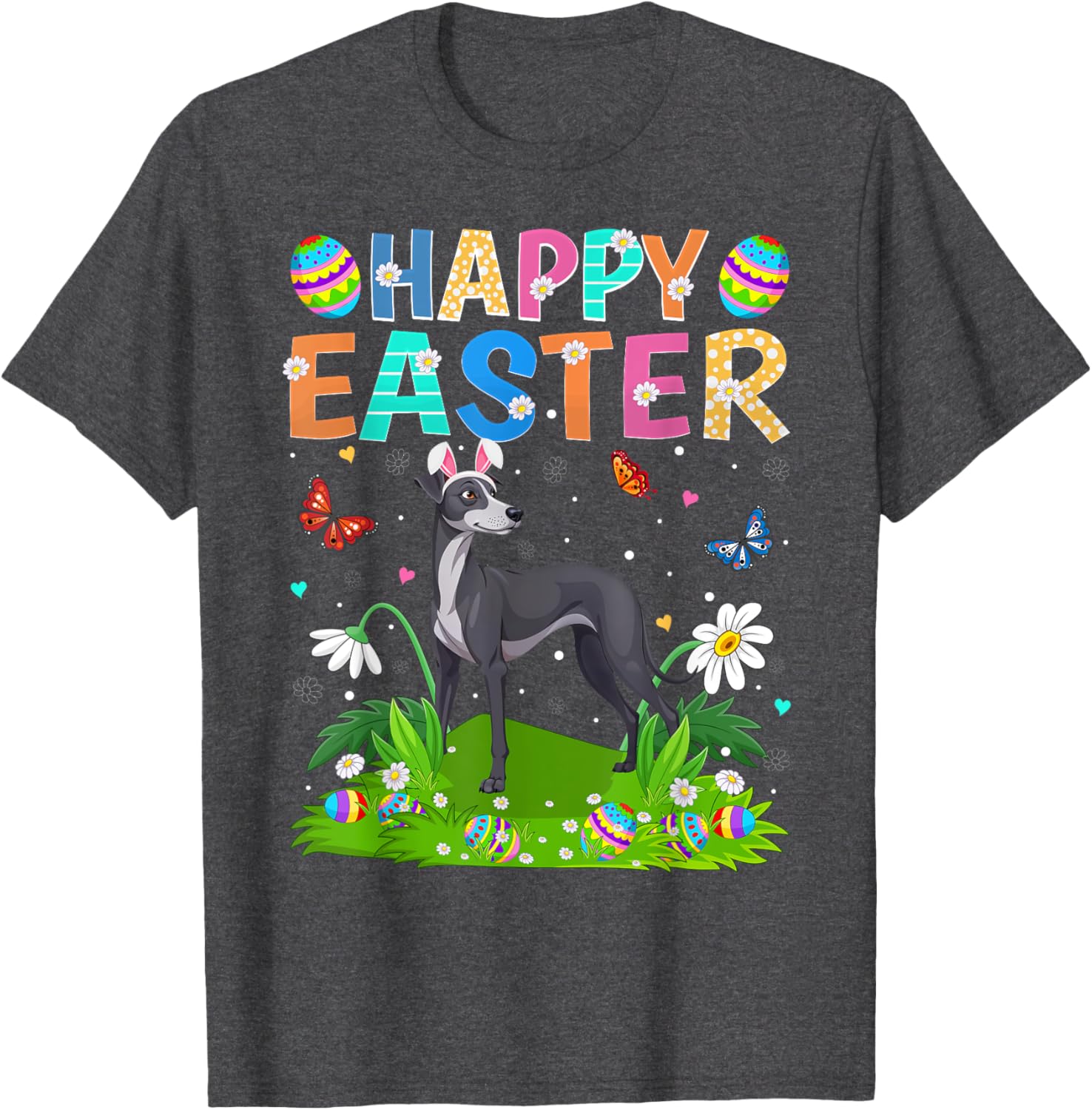 Greyhound Easter Egg Hunt T-Shirt with Bunny Ears for Dog Lovers - 1