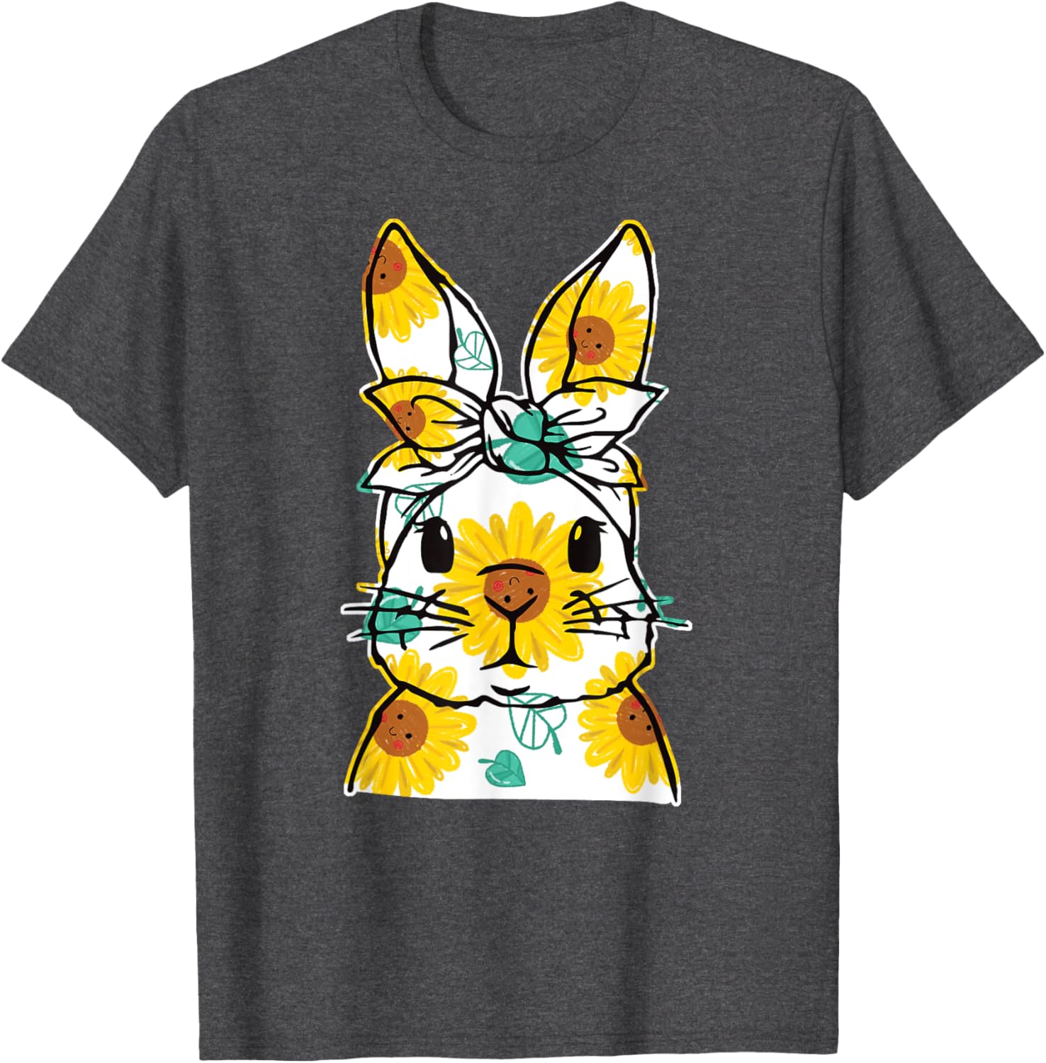 Happy Easter Bunny Sunflower Women's T-Shirt Cute Rabbit Face Design - 1