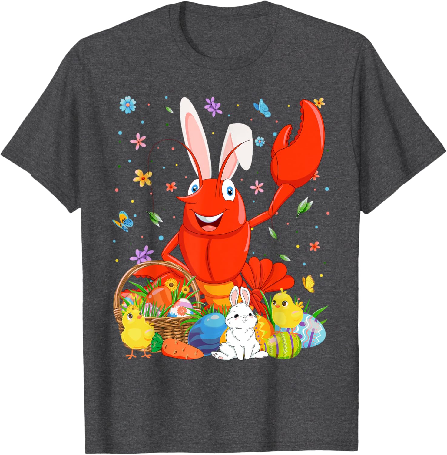 Cute Crawfish Bunny Ears Easter Eggs Basket T-Shirt for Happy Easter Day - 21