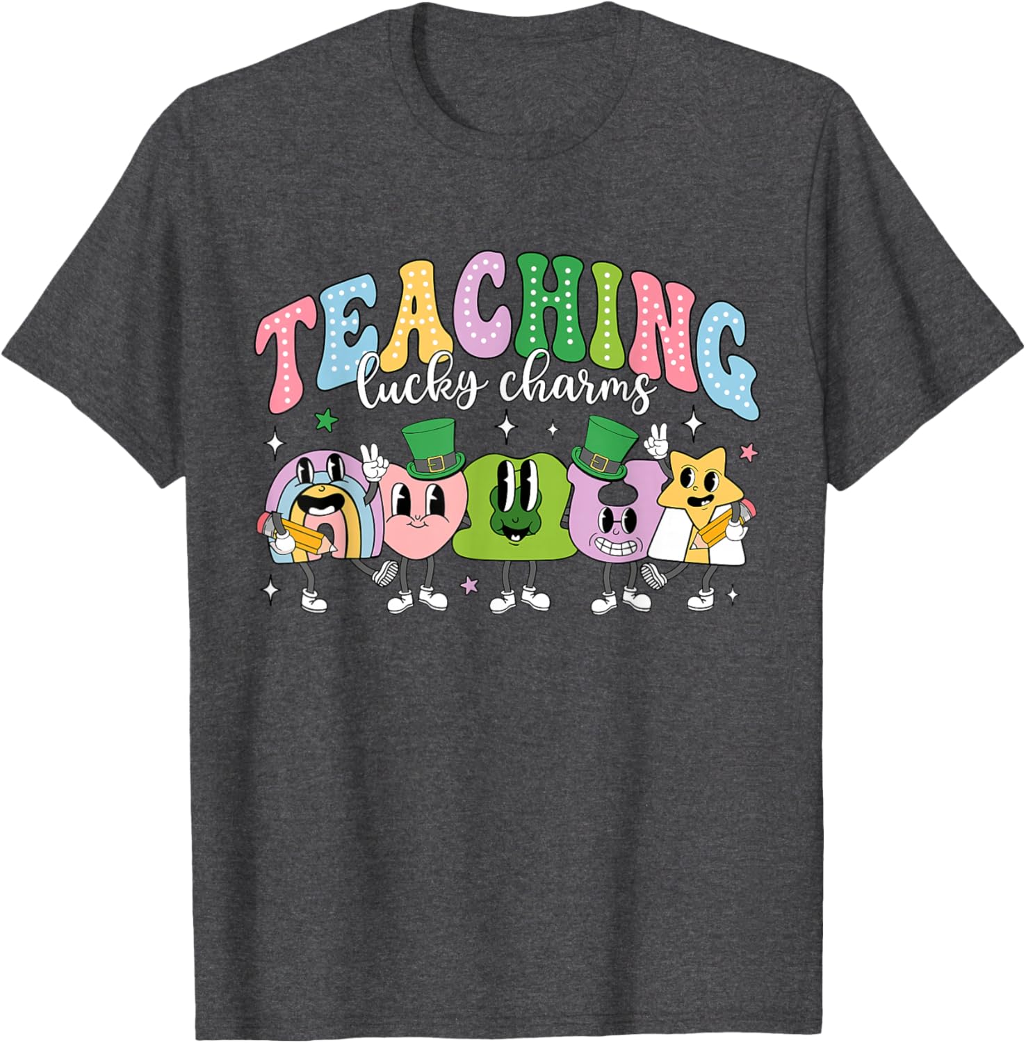 Funny Retro St Patricks Day T-Shirt for Teachers with Lucky Charms Design - 2
