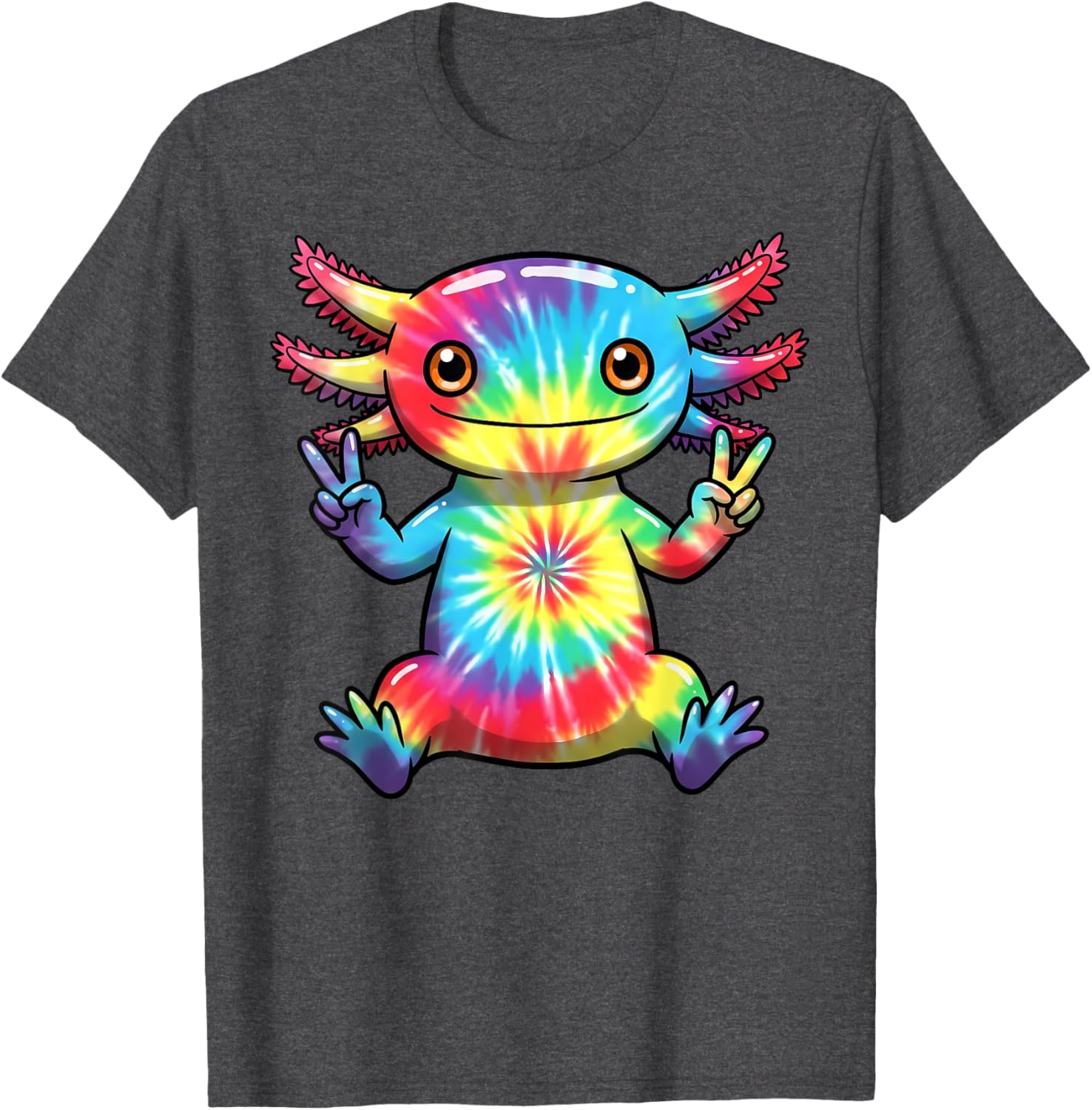 Cute Axolotl Peace Sign Tie-Dye T-Shirt for Colorful Hippie Vibes - 19