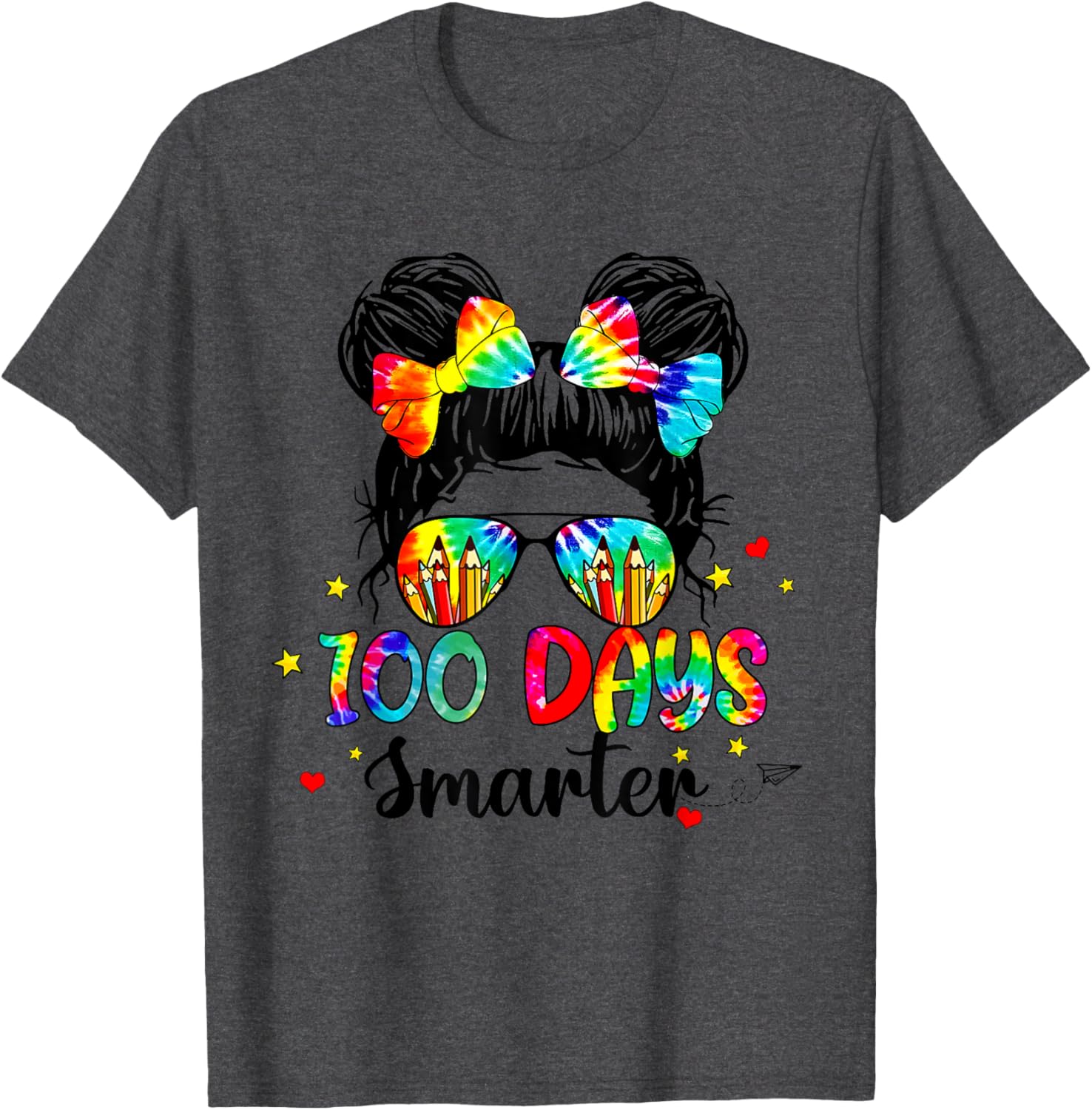 Cute Tie Dye Messy Bun 100 Days of School Shirt for Kids - 2