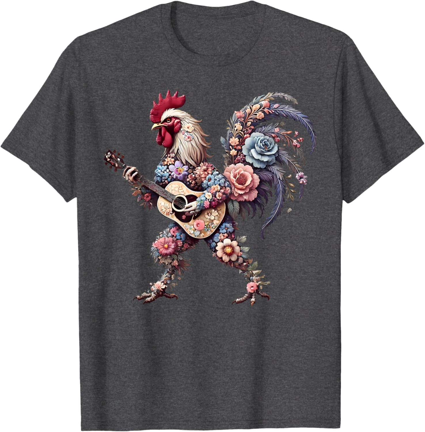 Funny Floral Rooster Guitarist T-Shirt Perfect for Music Lovers - 13