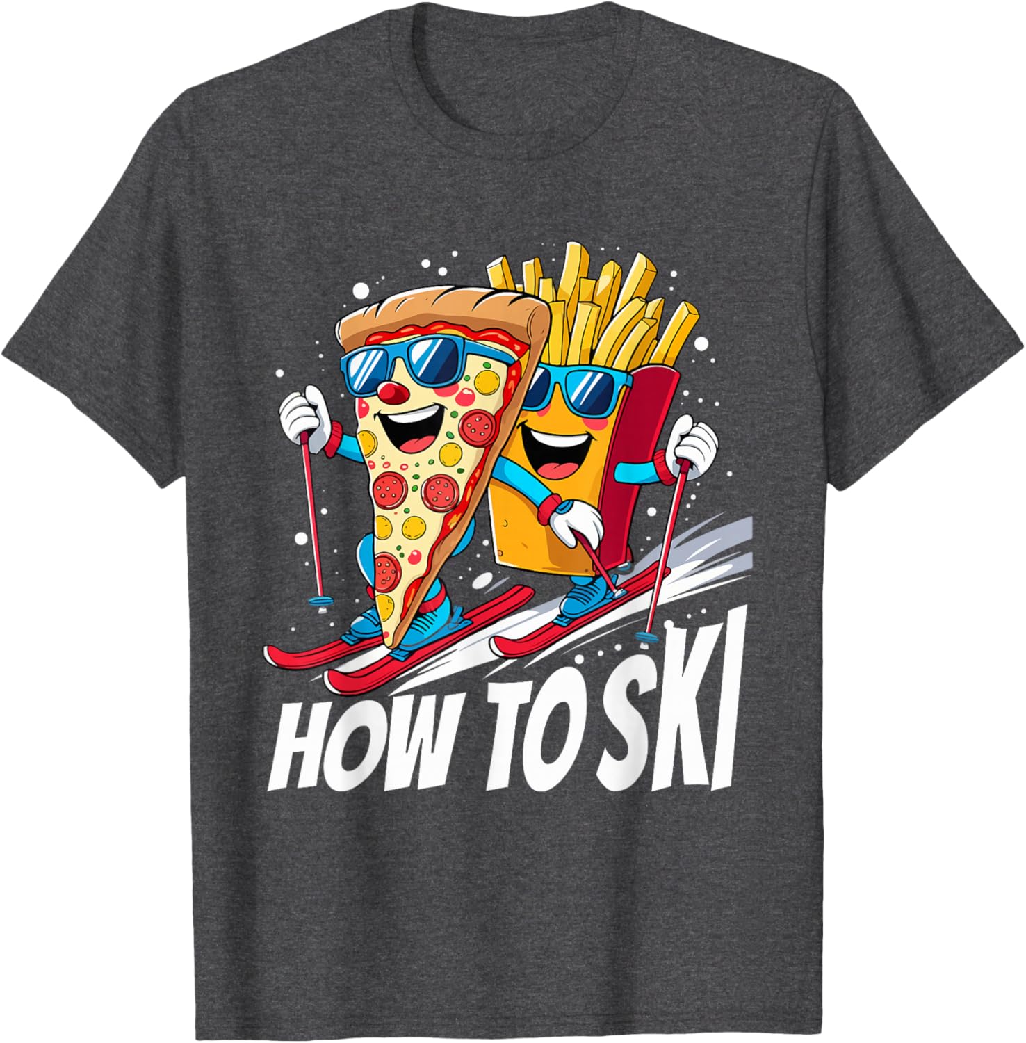 Funny Pizza French Fries Skiing T-Shirt for Ski Lovers and Enthusiasts - 9