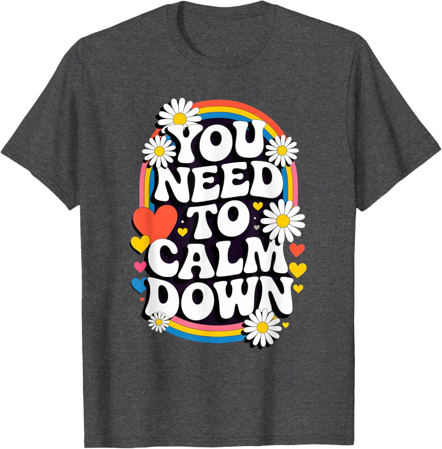 Groovy Rainbow Daisy T-Shirt for Calm Vibes and Fun Gifts - 11