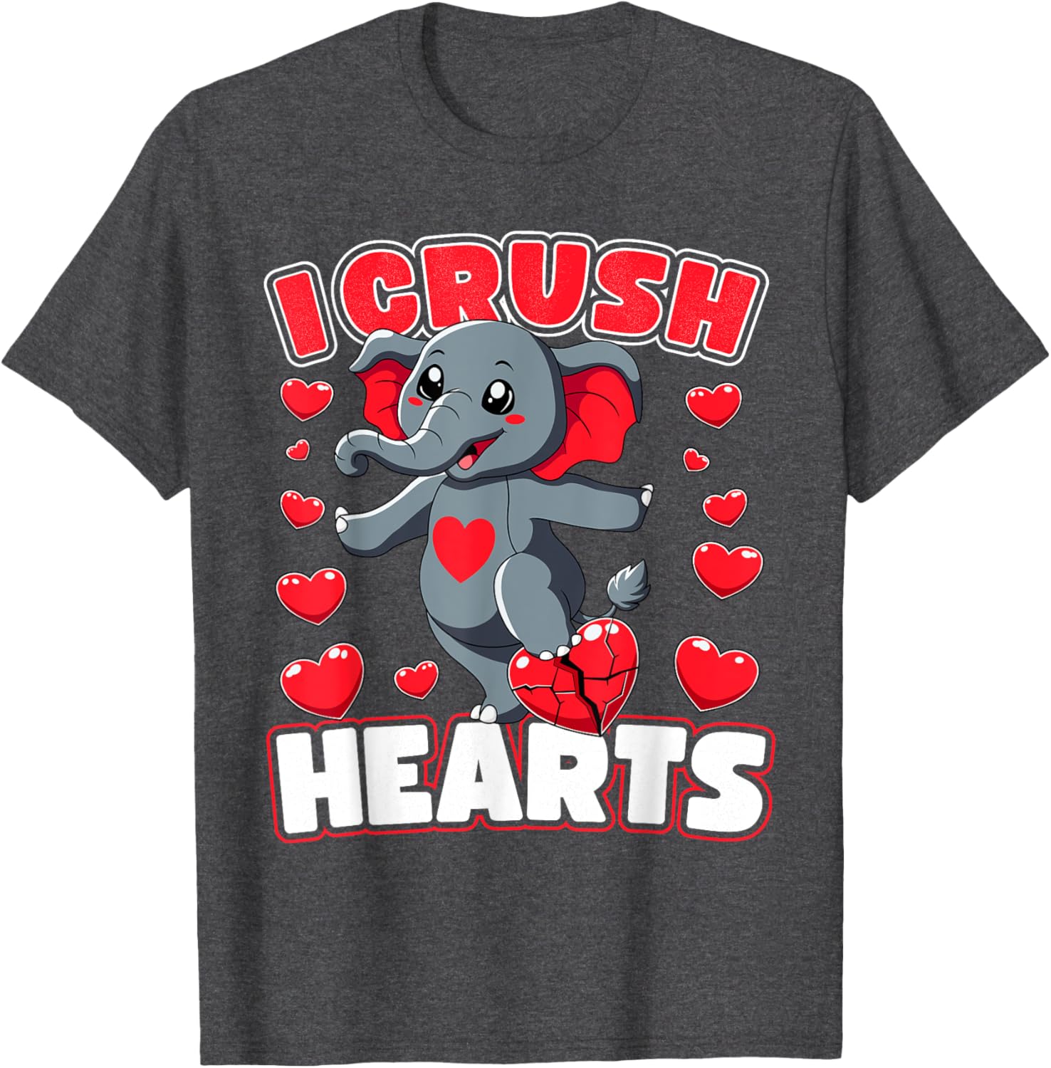 I Crush Hearts Elephant Valentine's Day T-Shirt for Boys and Toddlers - 10