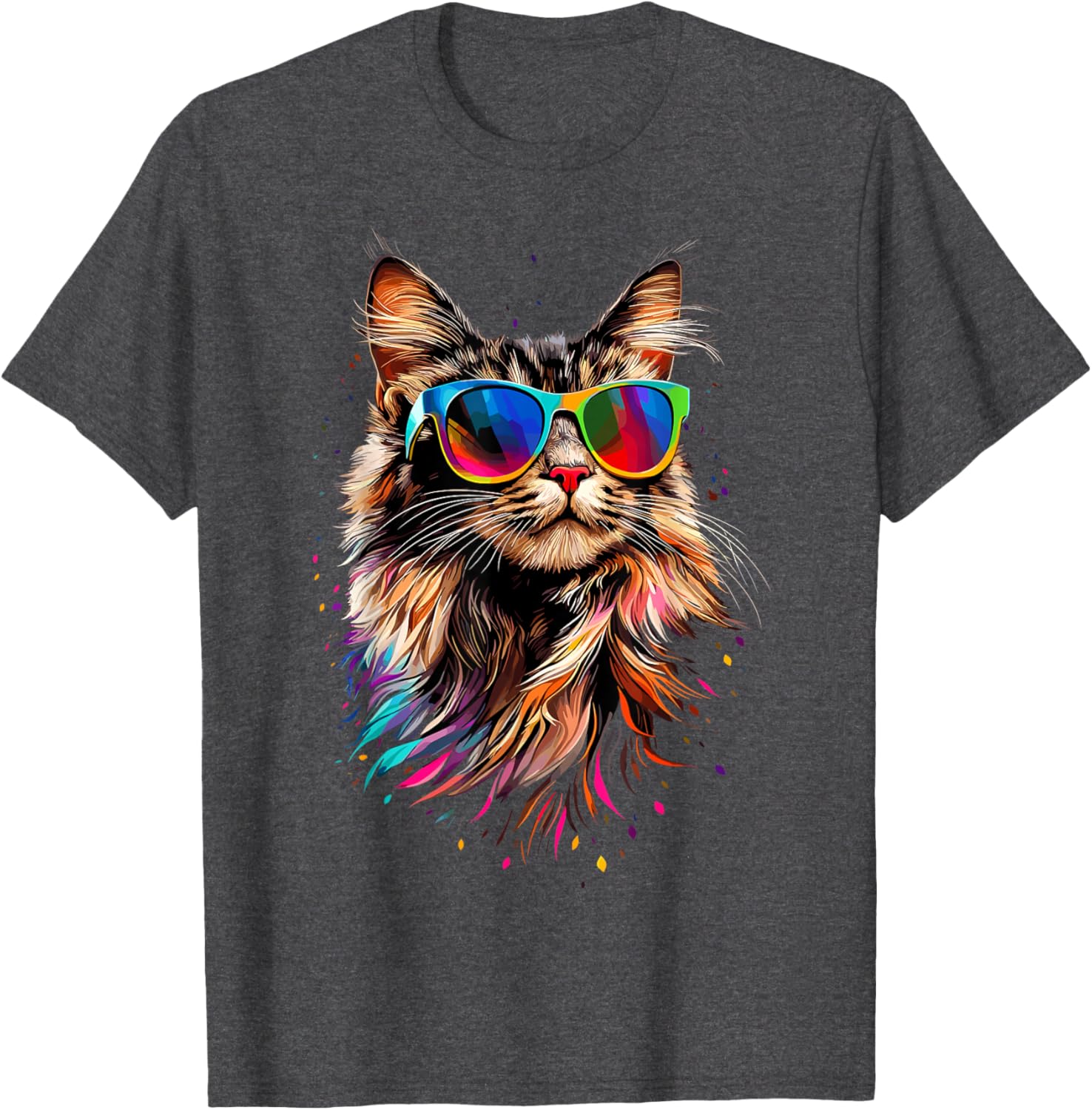 Cute Maine Coon Cat Sunglasses T-Shirt for Cat Lovers - Fun Apparel - 10