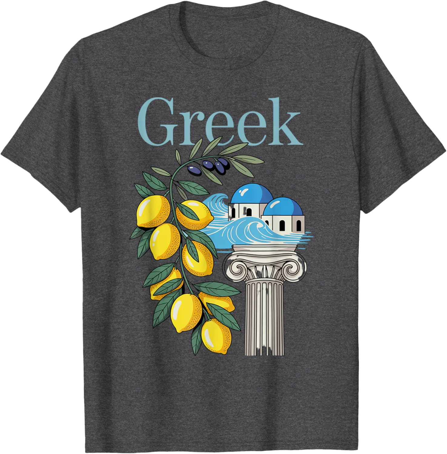 Greek Culture T-Shirt Featuring Lemons and Iconic Architecture Souvenir - 15