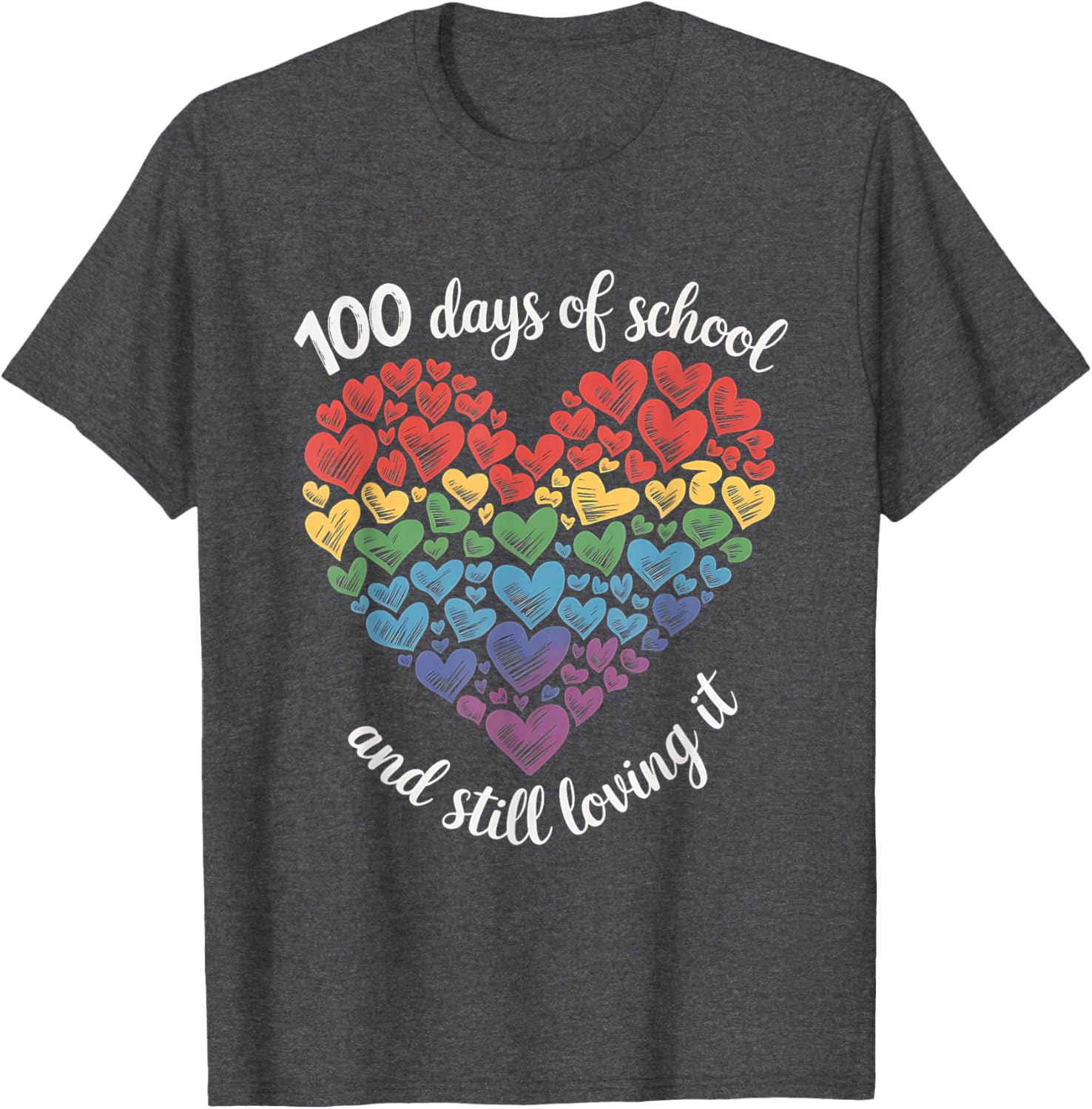 100th Day of School Rainbow Hearts T-Shirt for Kids and Teachers - 7