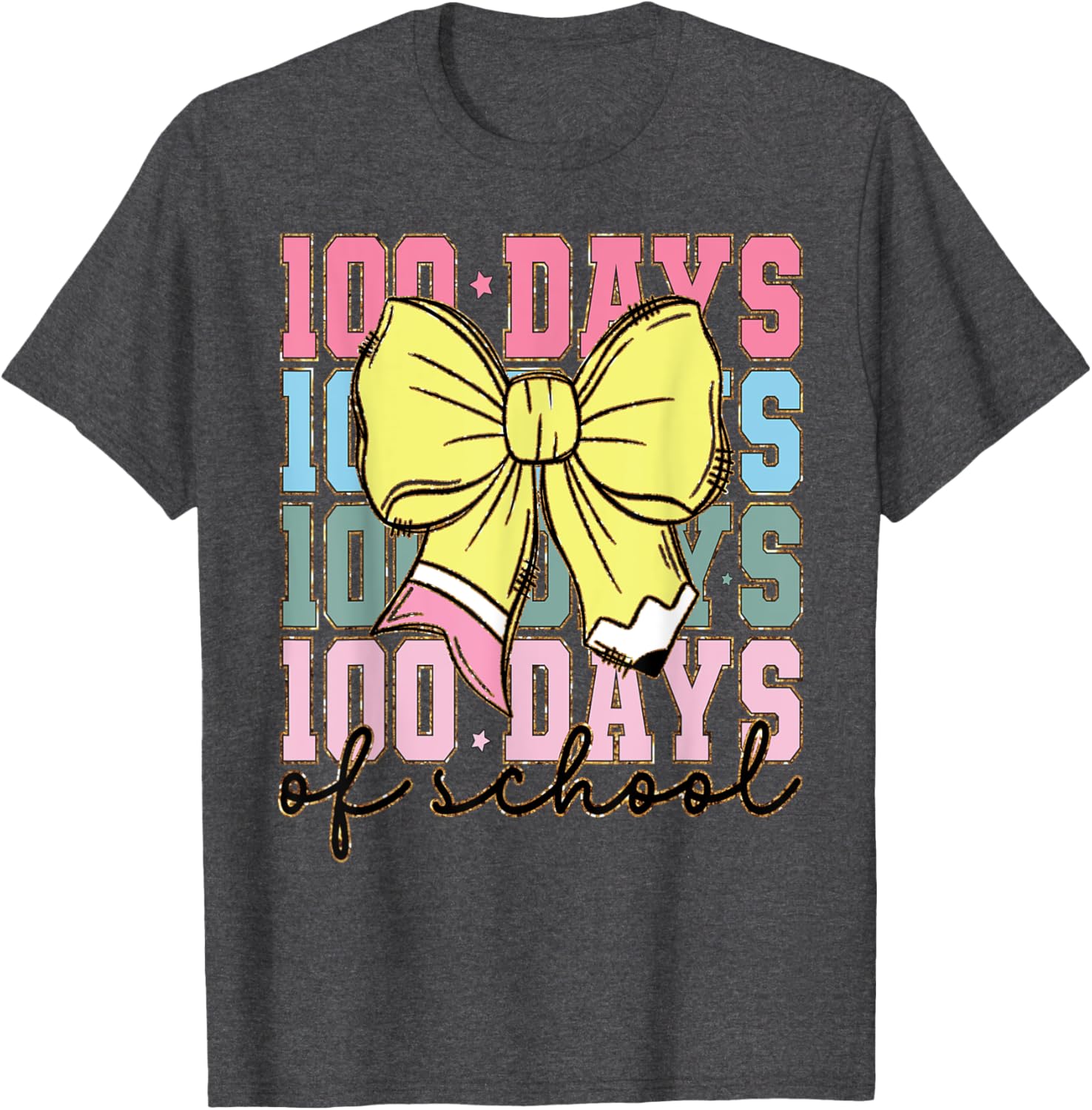 Cute 100 Days of School Coquette Bow T-Shirt for Girls - 16