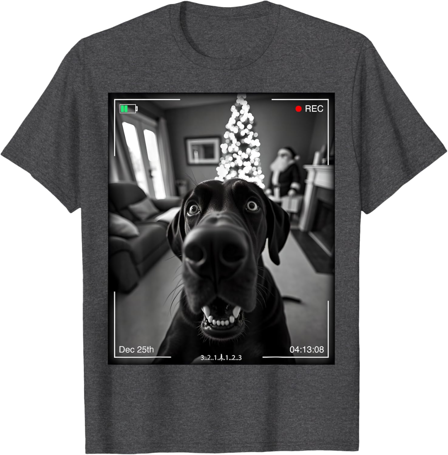 Great Dane Catches Santa on Camera Christmas T-Shirt for Dog Lovers - 3