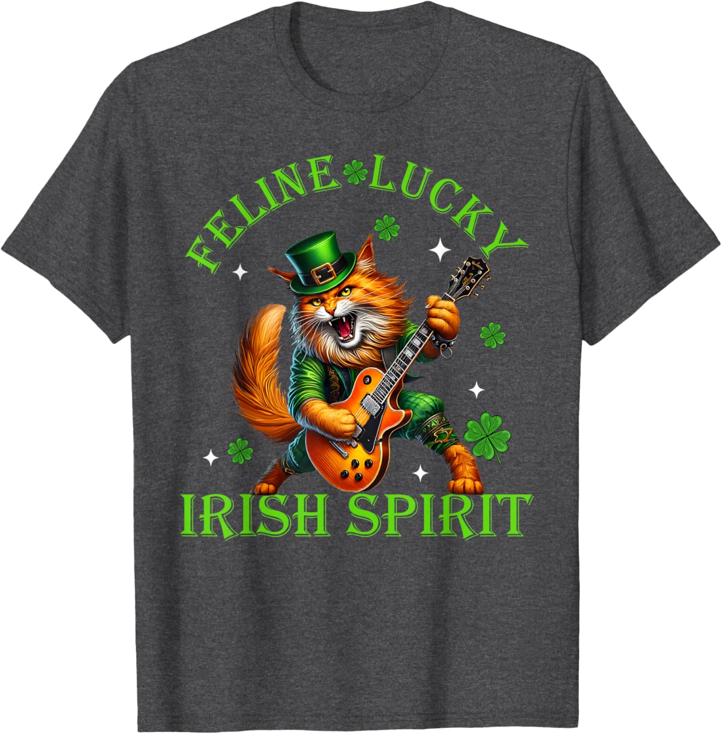 Feline Lucky St. Patrick's Day Cat Rocker T-Shirt for Men, Women, Kids - 1