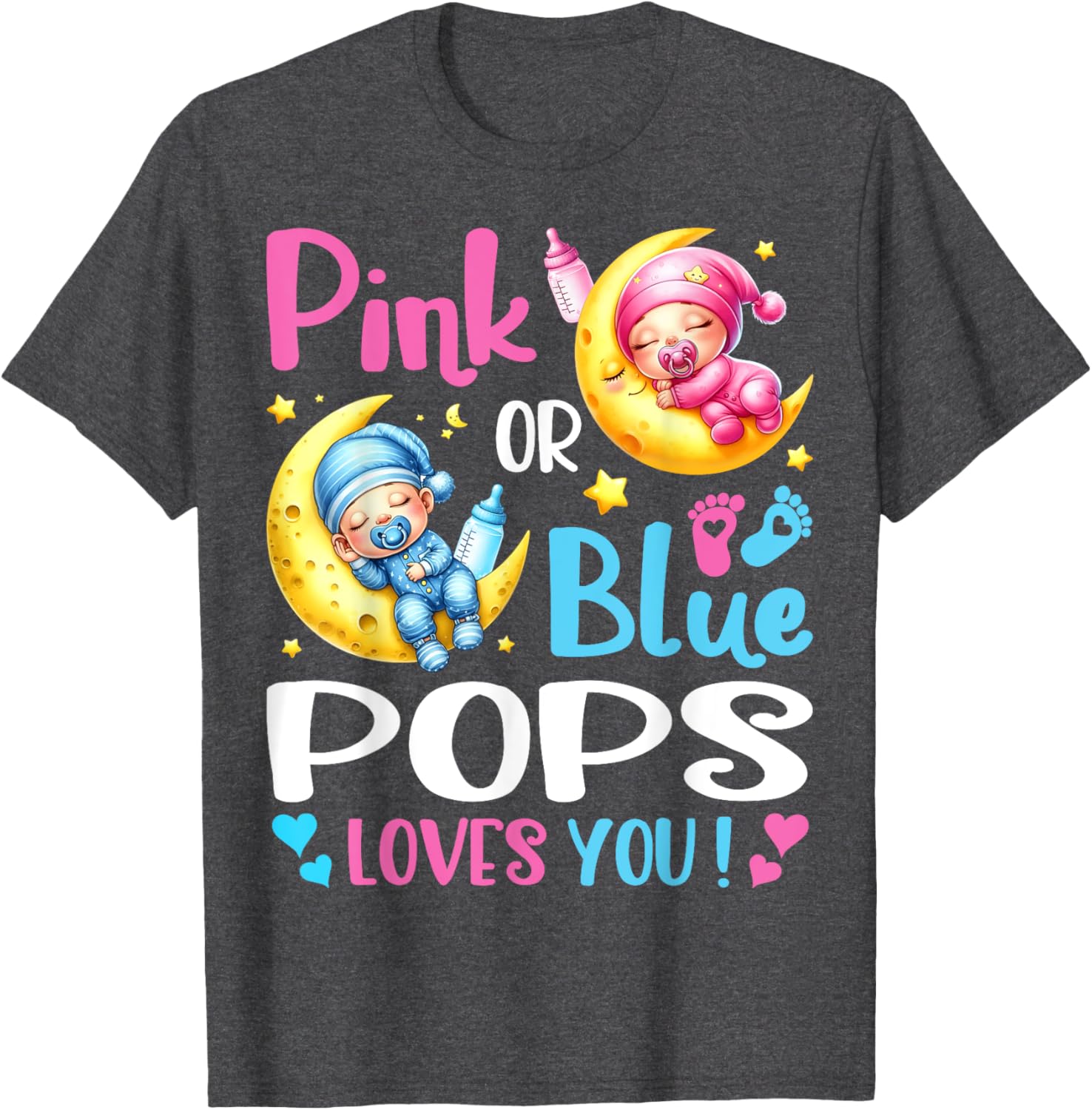 Gender Reveal T-Shirt for Kids in Pink or Blue with Pops Loves You Design - 6
