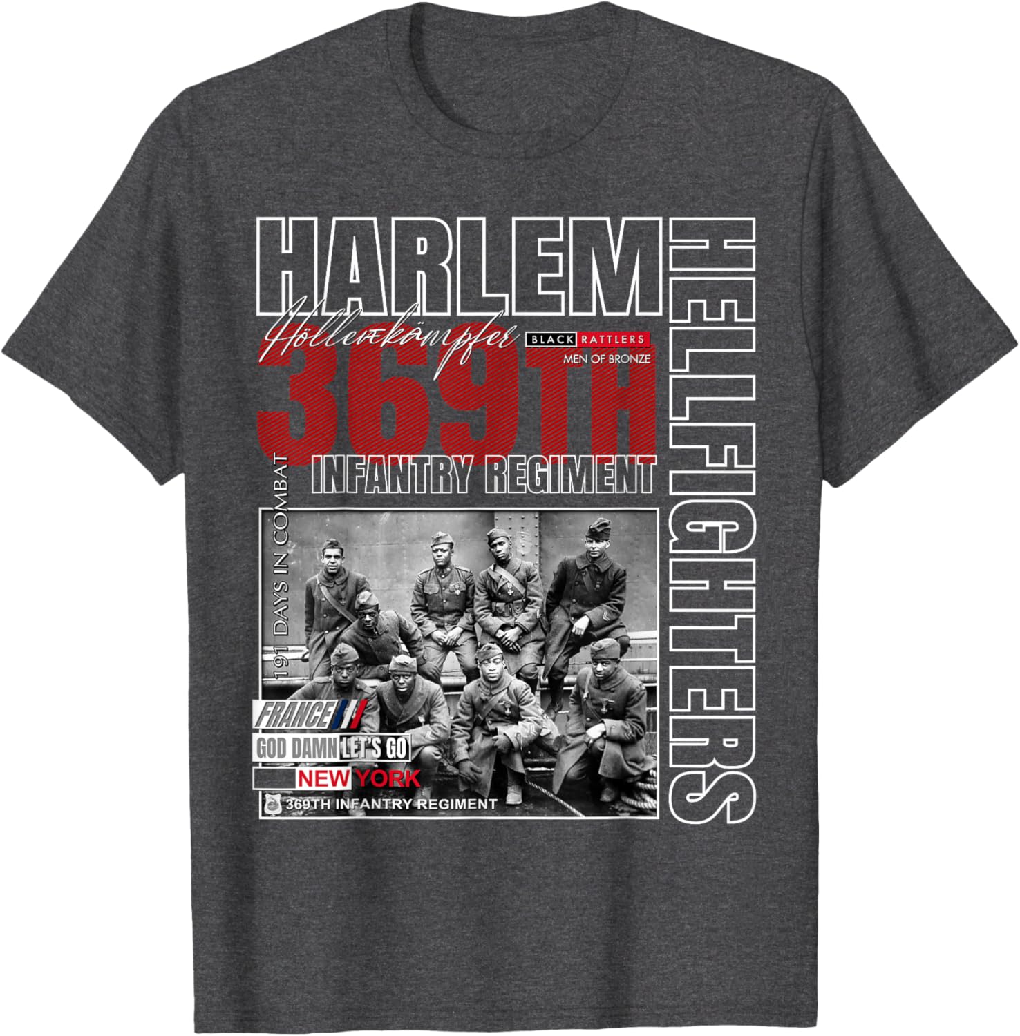 Harlem Hellfighters Tribute T-Shirt for Adults & Kids - Black Classic Fit - 12