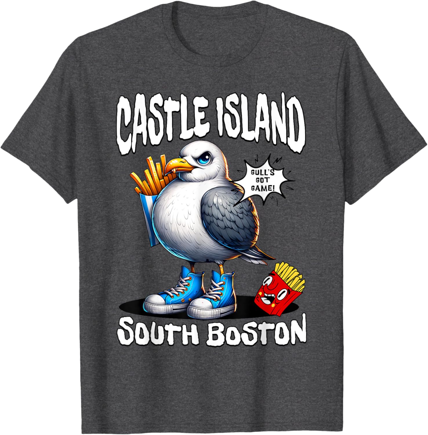 Funny Castle Island Seagull French Fries T-Shirt for Food Lovers - 9