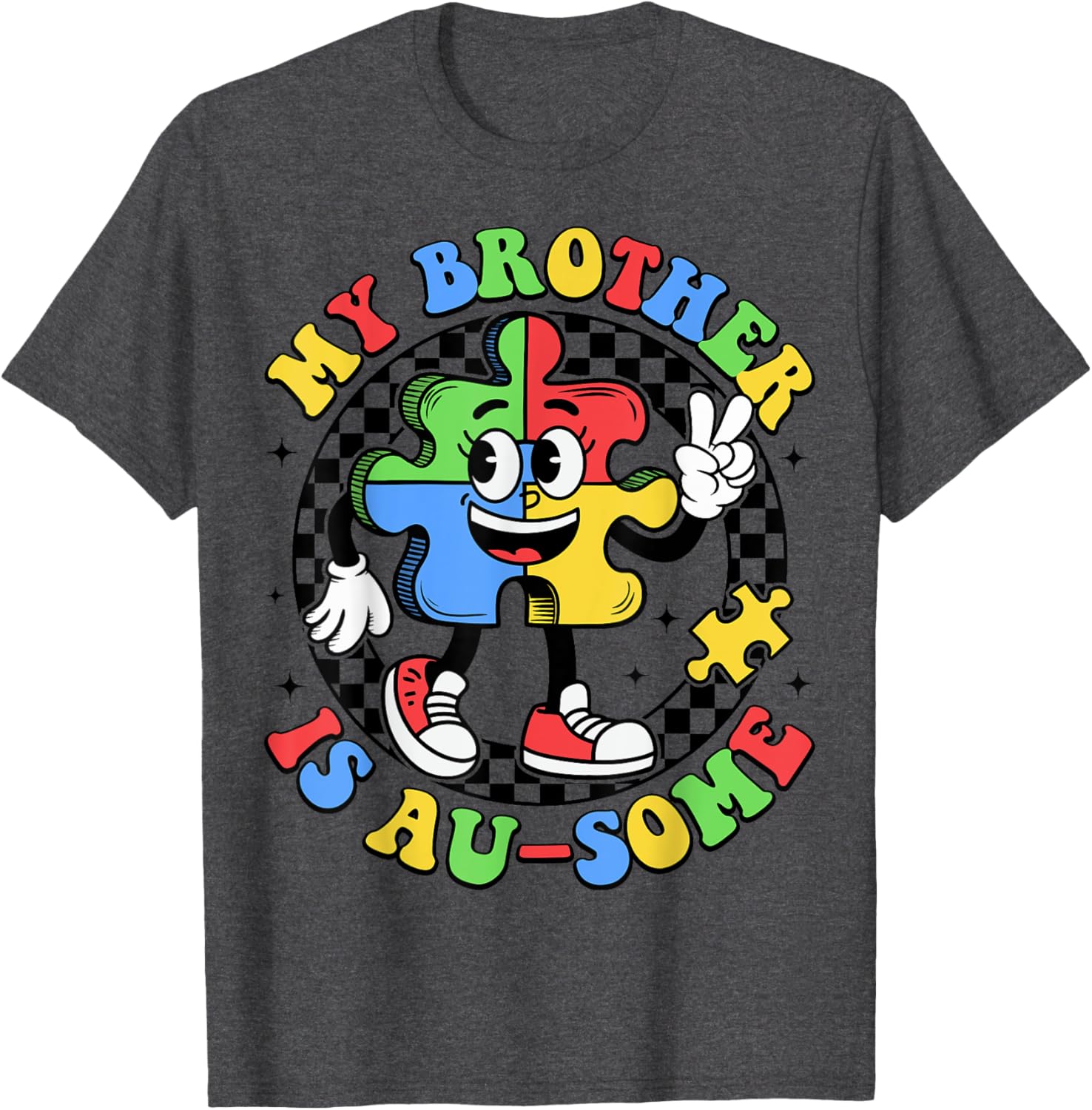Retro My Brother is Awesome Autism Awareness T-Shirt for Sisters - 11