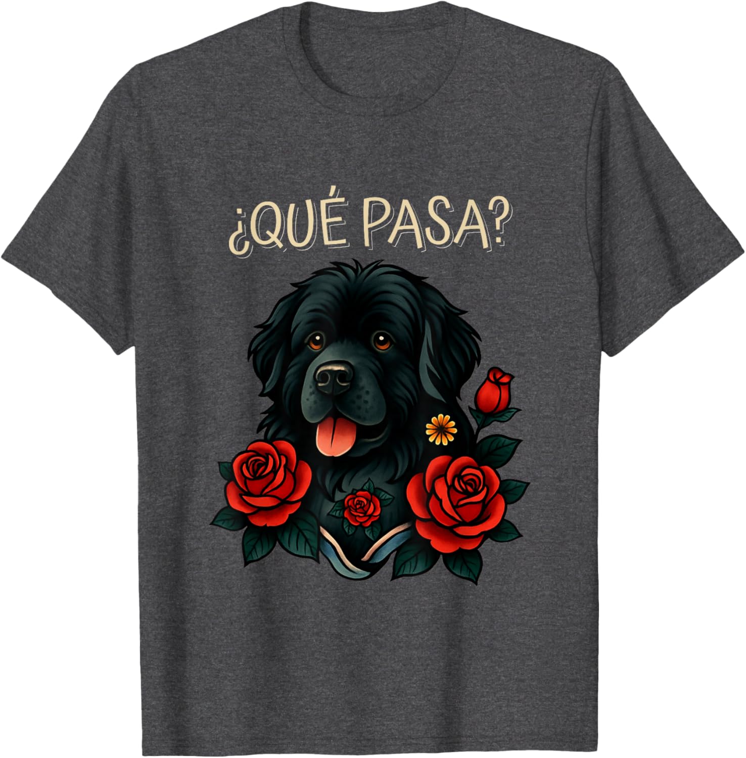 Que Pasa Newfoundland Dog Rose Tattoo T-Shirt for Pet Lovers - 2