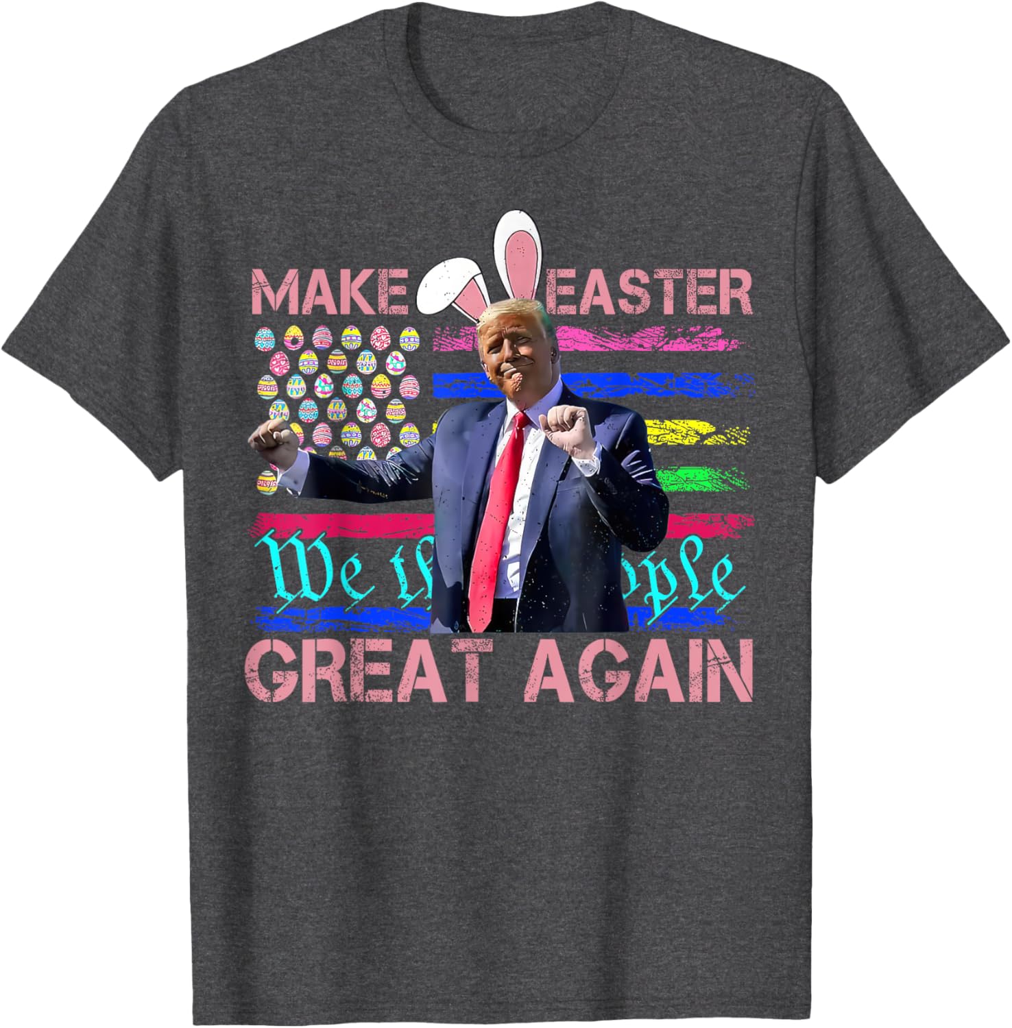 Funny Trump Dancing Easter T-Shirt with USA Flag for Holiday Fun - 7