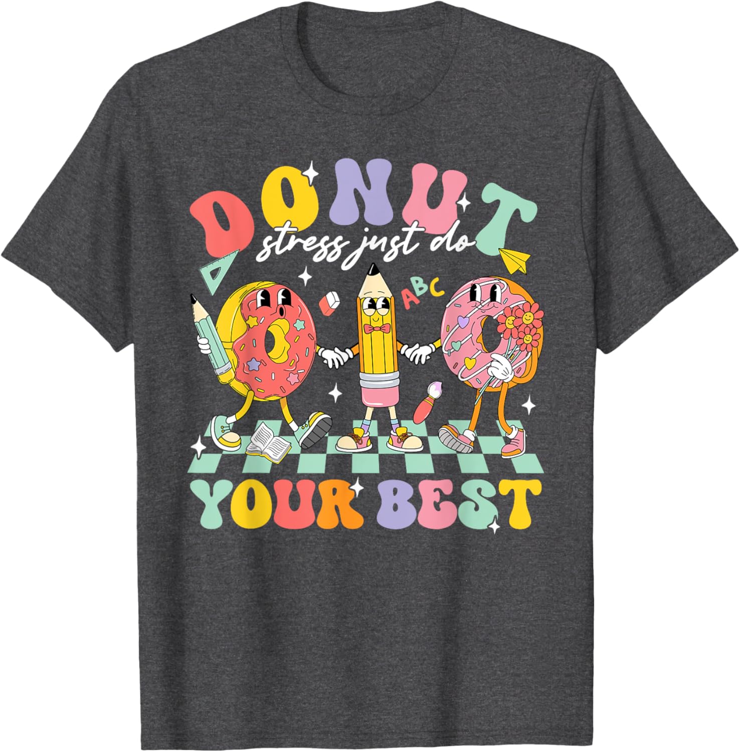 Groovy Donut Stress Test Day T-Shirt for Kids and Teachers Fun Style - 6